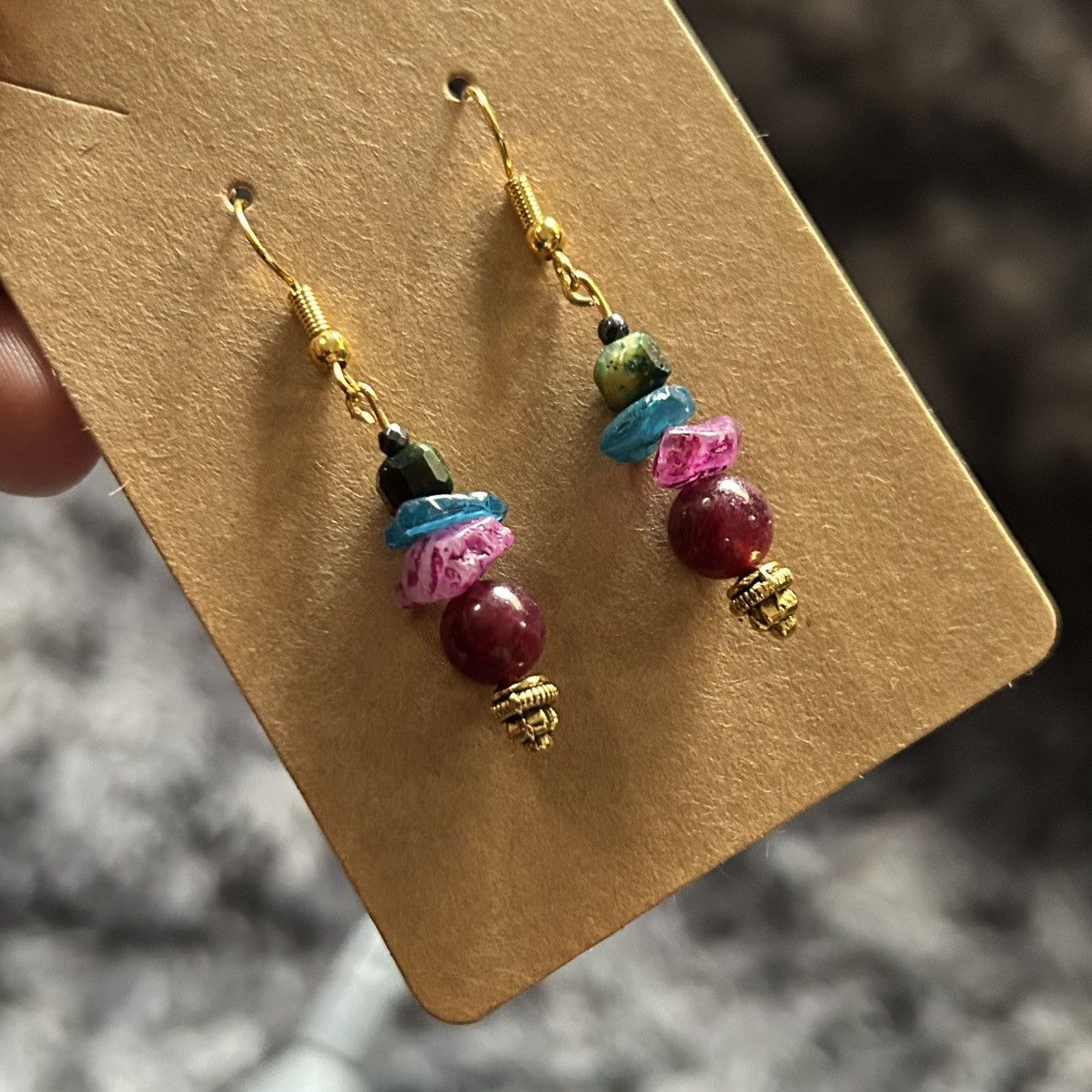 Handmade Handcrafted elegant genuine stone tiger eye garnet earrings Size ONE SIZE - 1 Thumbnail