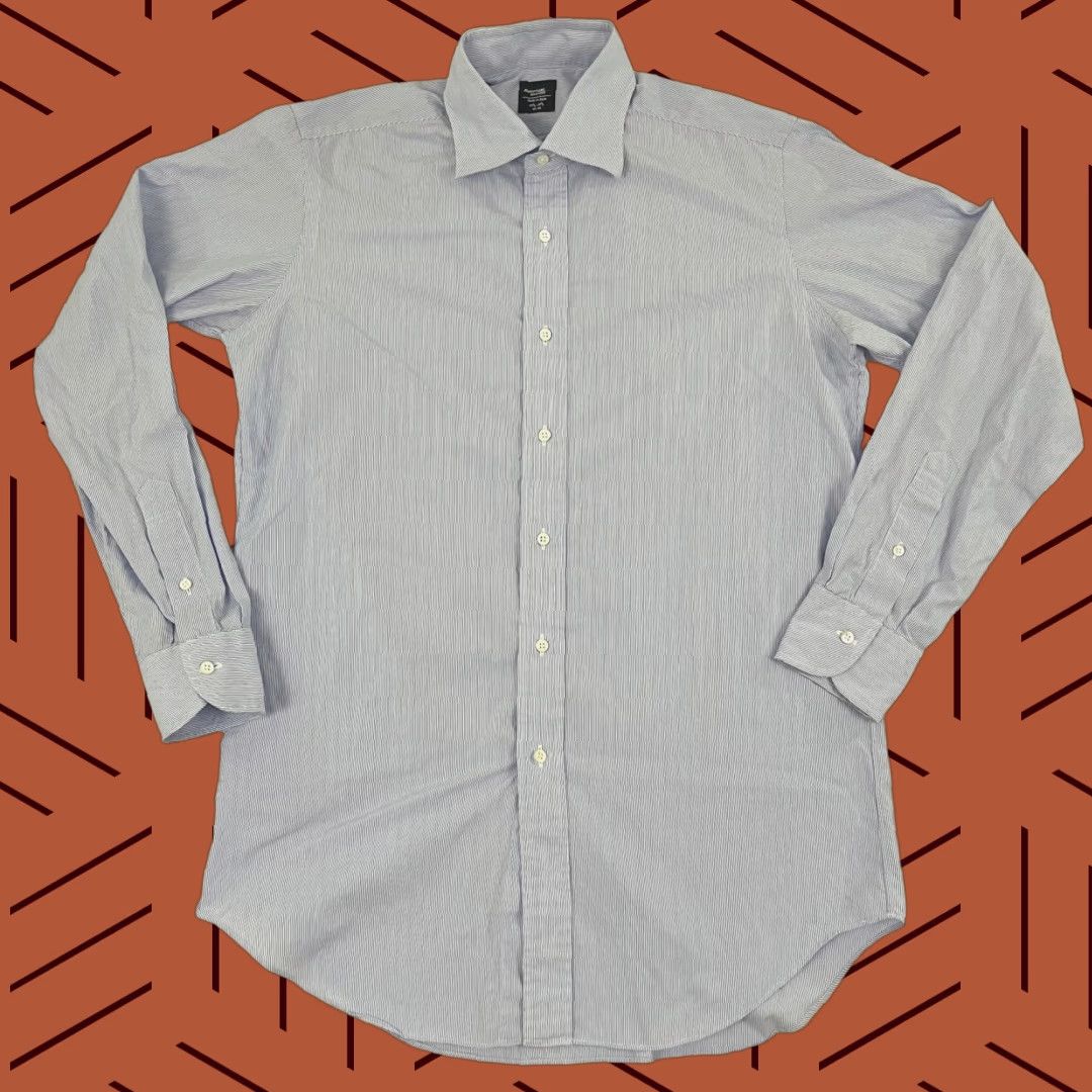 Vintage Makers Shirt Mens 15 3/4 - 35 1/2 Blue White Striped Dress Button Up Japan Made Size 42R - 1 Thumbnail