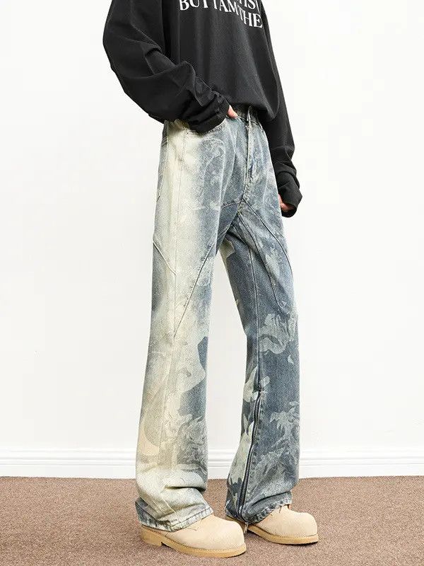 Retro loose hip-hop straight leg micro flared jeans