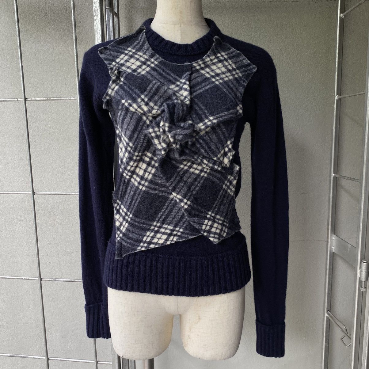 Japanese Brand A/T Navy Blue Sweater with Plaid Ruffle Front Size S / US 4 / IT 40 - 1 Thumbnail