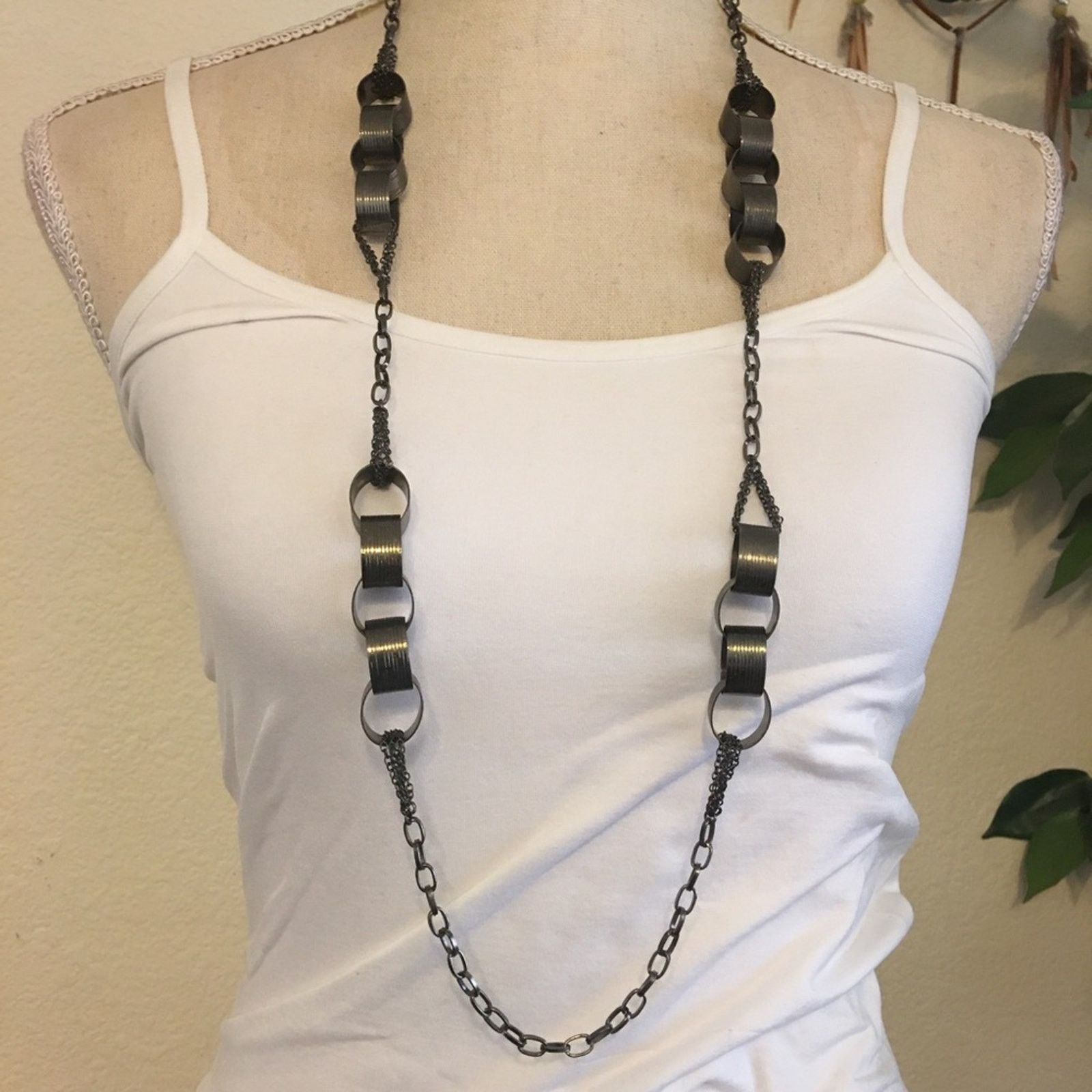 Jewelry Dark chrome tone link chain long necklace Size ONE SIZE - 1 Thumbnail