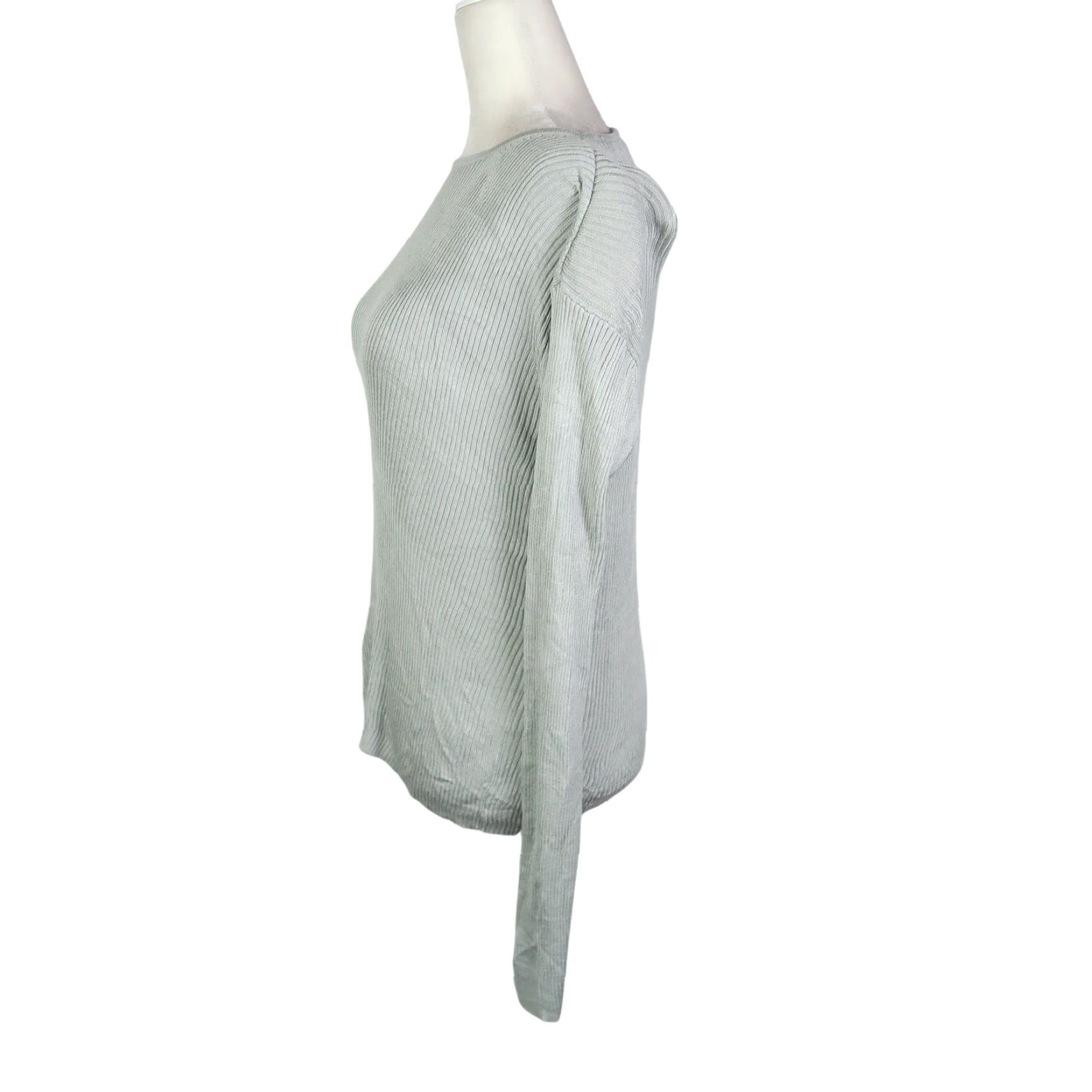 Liz Claiborne VINTAGE Liz Claiborne Light Grey Rib Knit Silk Sweater L 90s Women Pullover Long Sleeve Solid Pattern Casual Workwear Fall Spring Size L / US 10 / IT 46 - 3 Thumbnail