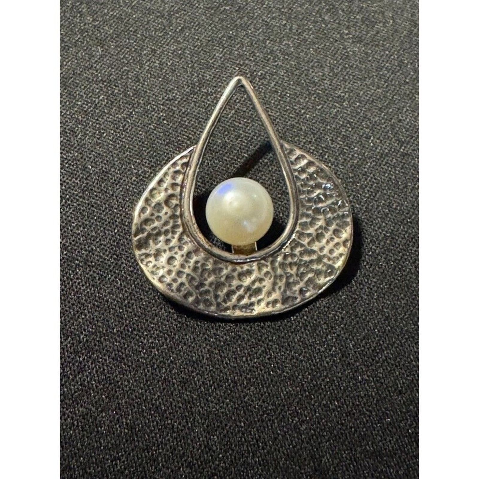 Other 925 Sterling Israel Signed Real Pearl Hammered Pendant Size ONE SIZE - 2 Thumbnail