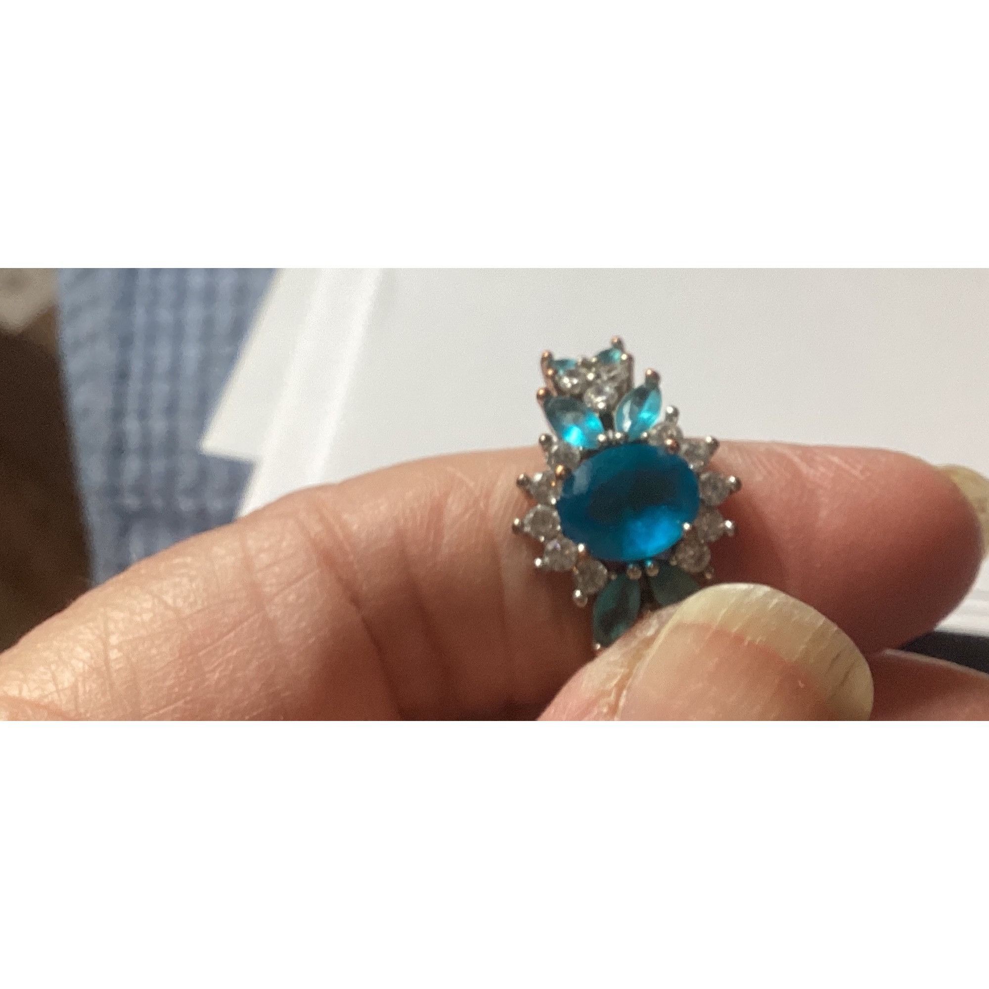 Other Sterling Silver Ring W/ Simulated Aquamarine & Crystal Gemst Size ONE SIZE - 8 Thumbnail