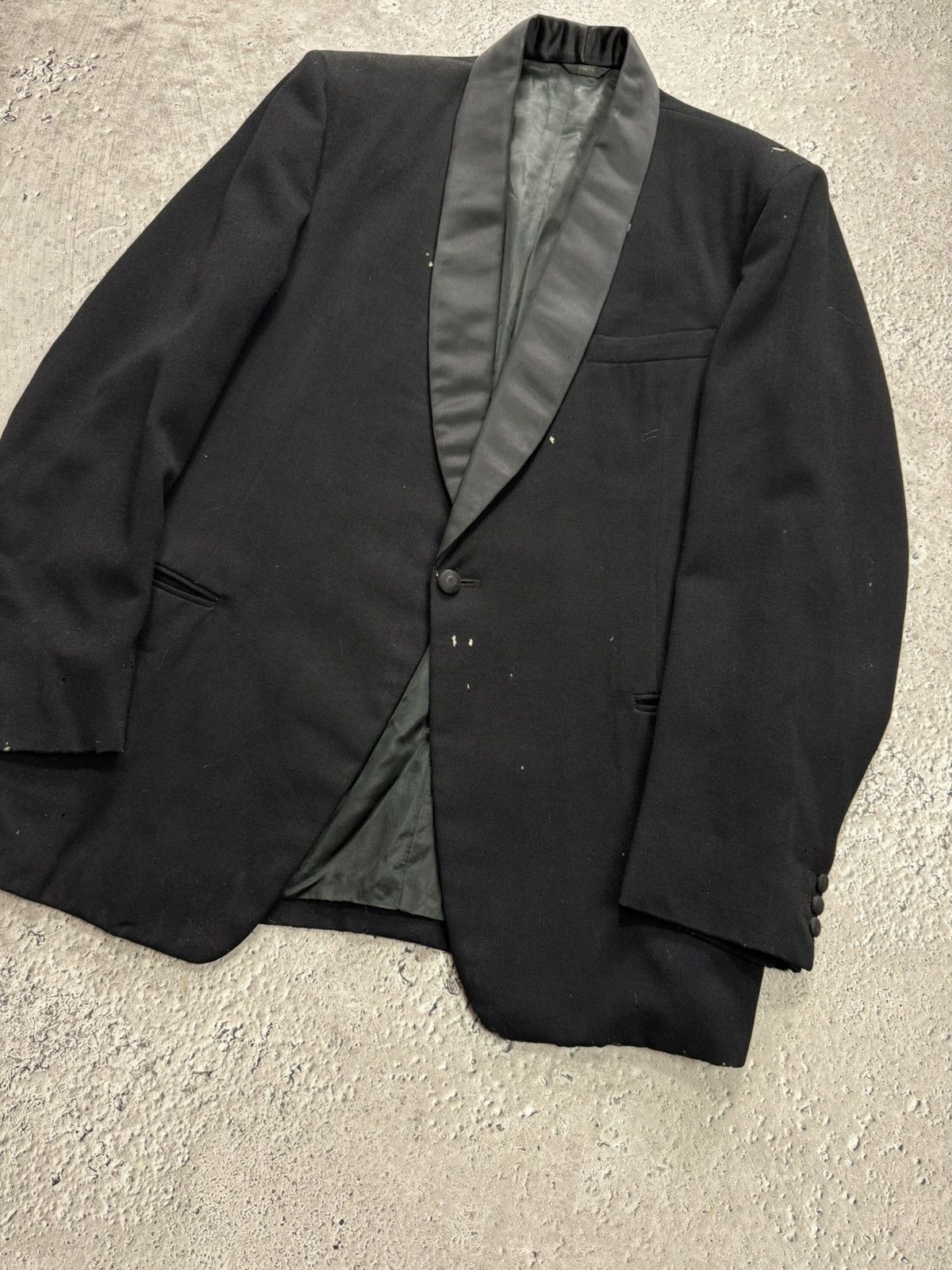 Other Vintage Black Tuxedo Blazer One Button Leather Shawl Collar Size 36R - 5 Thumbnail