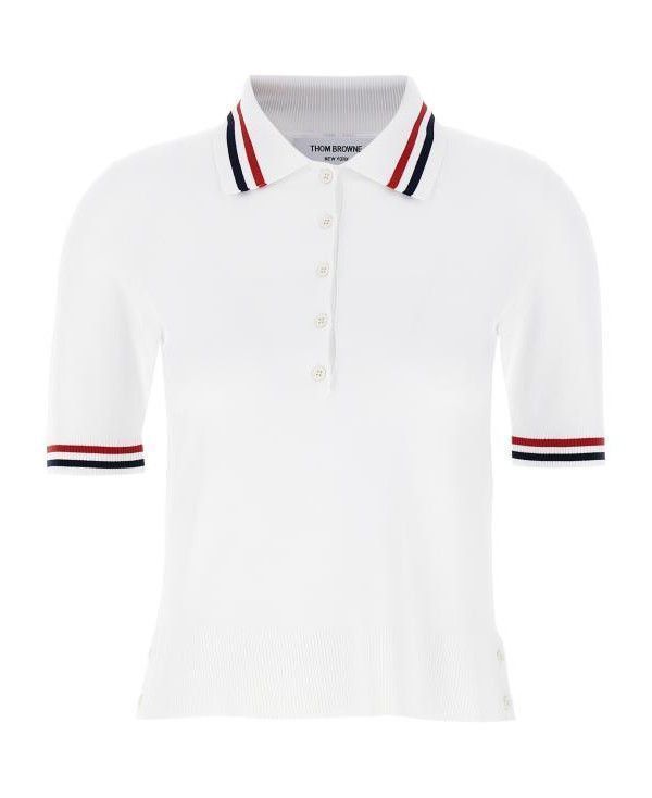 Stitched Short Sleeve Polo in White, Women's
