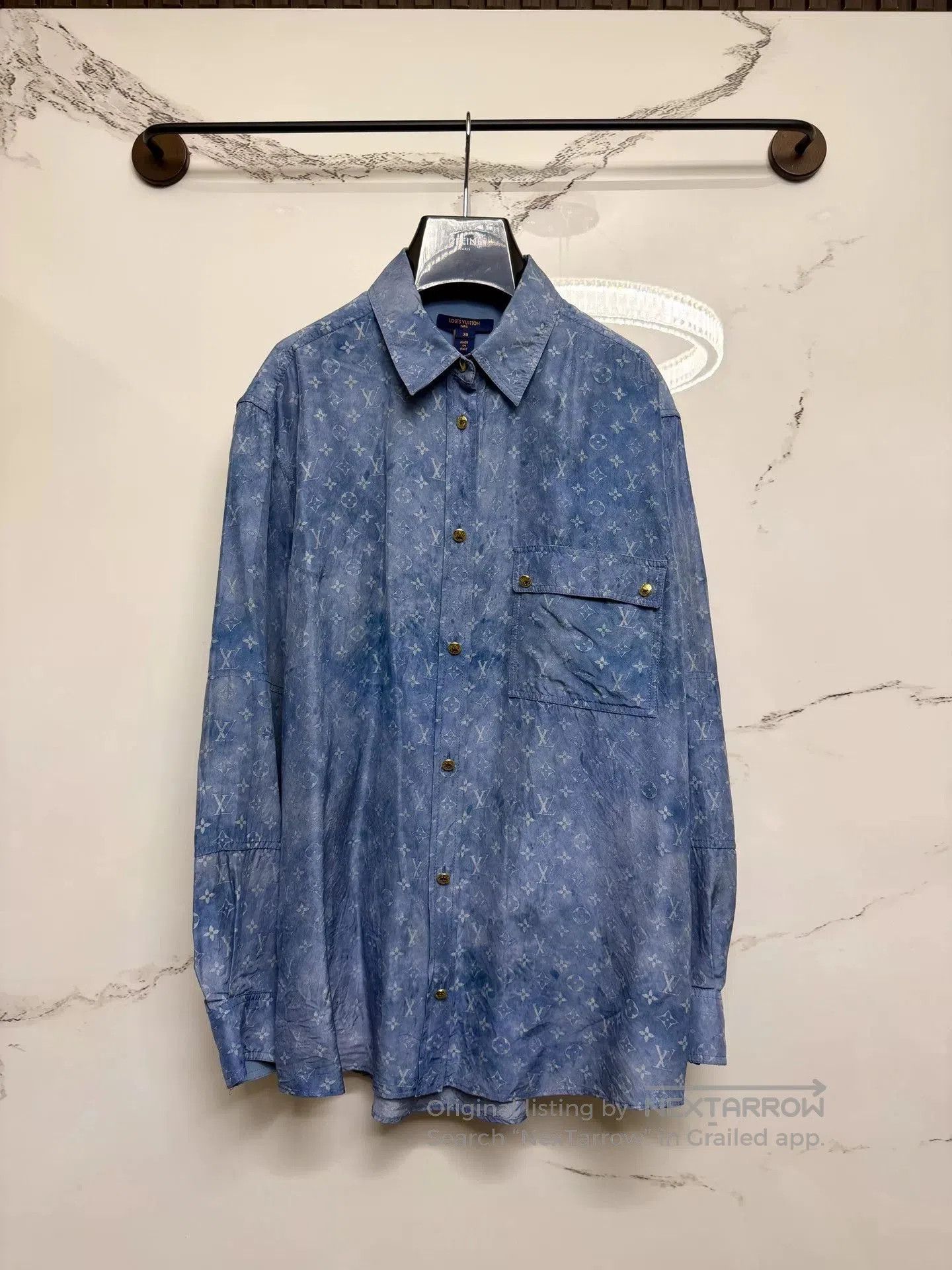 Louis Vuitton louis vuitton light blue printed silk shirt. Size M / US 6-8 / IT 42-44 - 1 Thumbnail