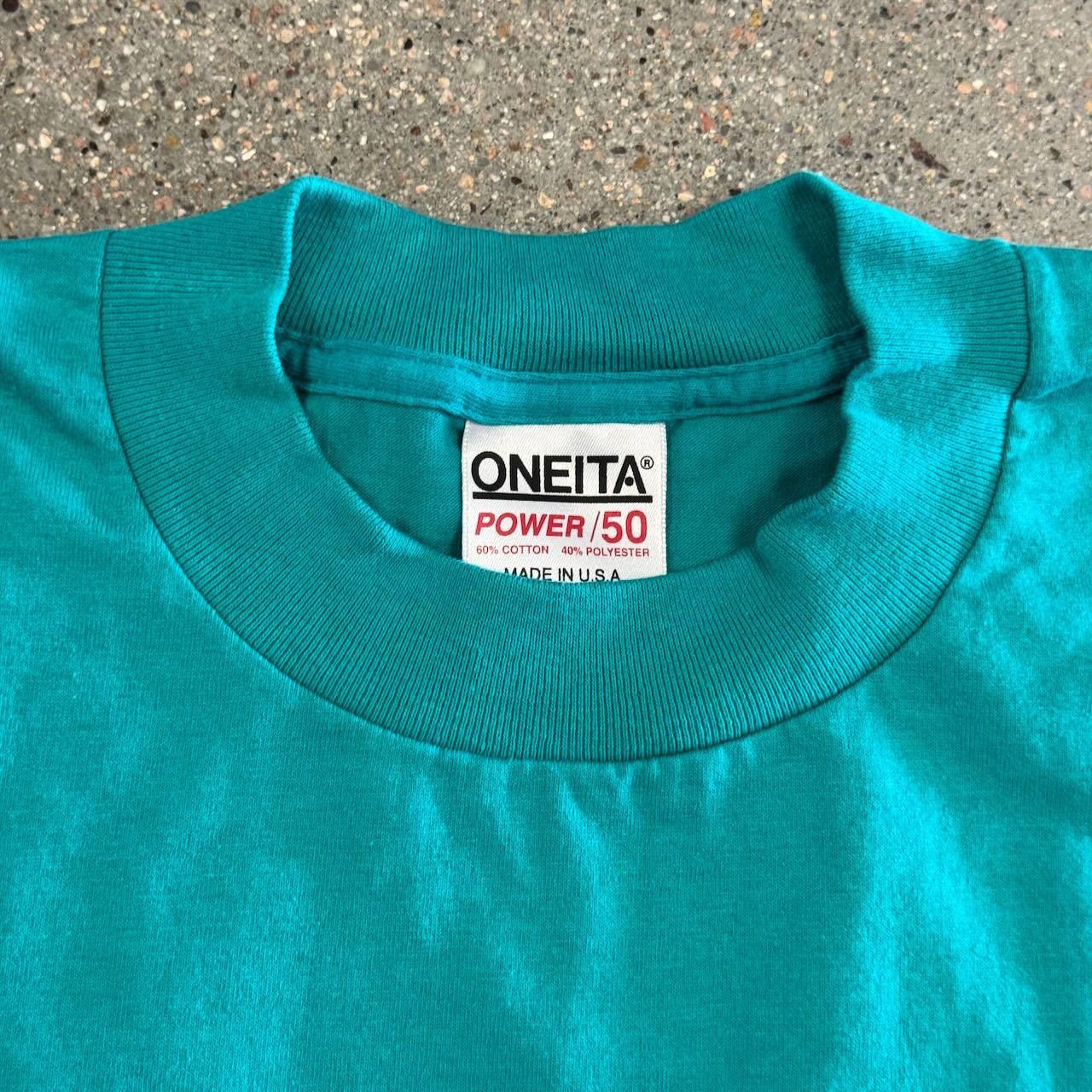 Designer VTG 90s ONEITA Single Stitch Power T-Shirt Teal Adult L Size US L / EU 52-54 / 3 - 3 Thumbnail