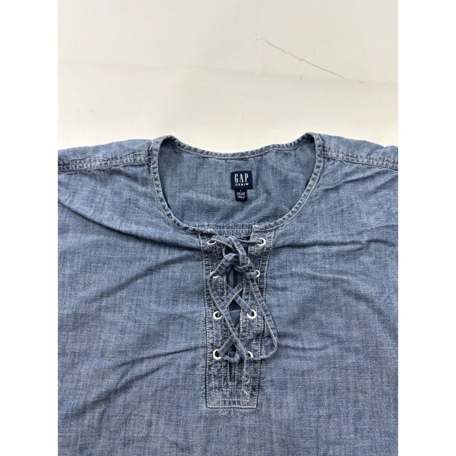 Gap Gap Blue Denim Dress Womens Small Puff Sleeve Lace-Up Shift With Pockets Size S / US 4 / IT 40 - 4 Thumbnail