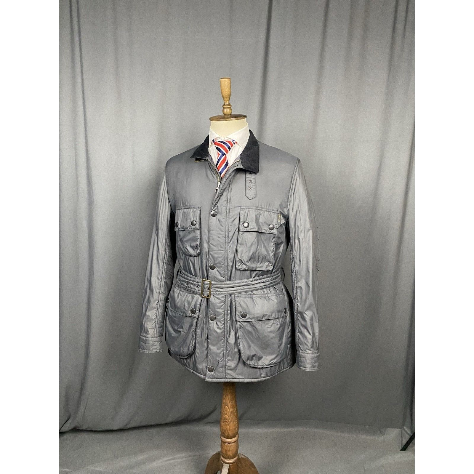 Barbour Barbour International Men's Gray Padded Belted Motorcycle Ja Size US XL / EU 56 / 4 - 4 Thumbnail
