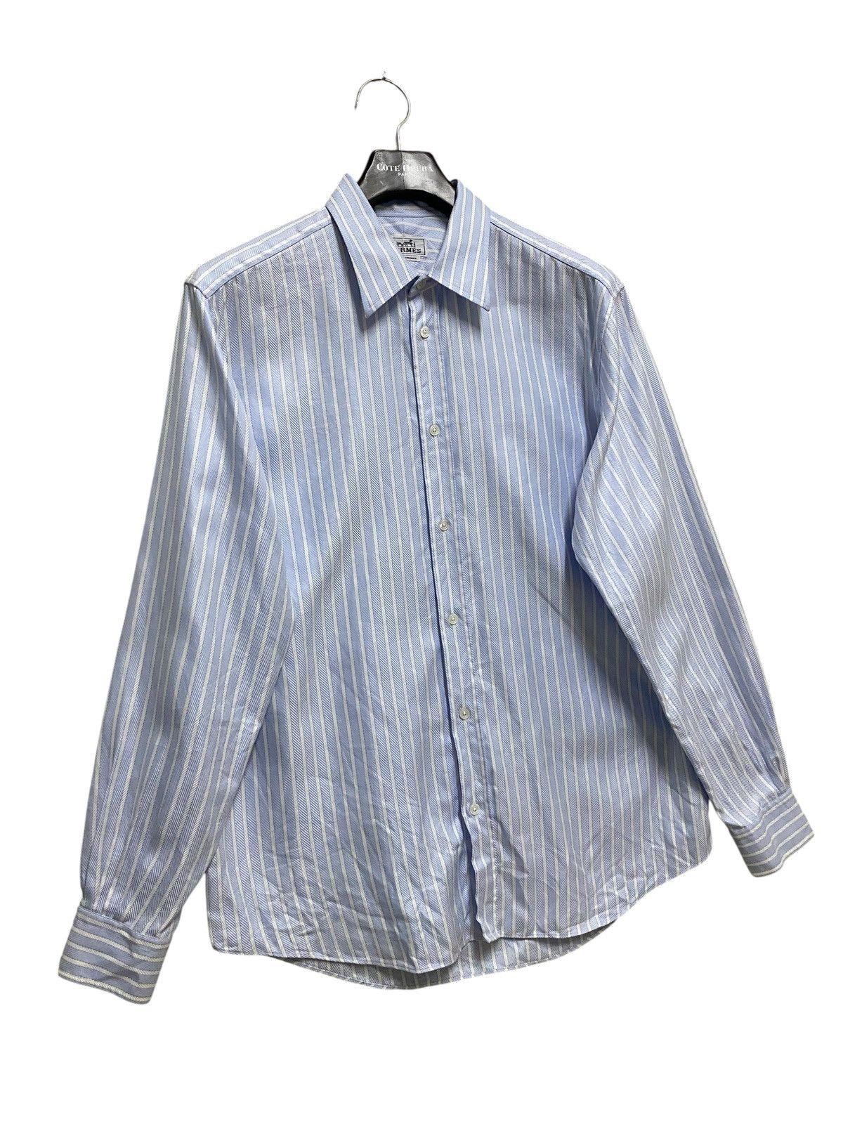 Hermes Vintage 90s hermes martin margiela era shirt button striped Size US L / EU 52-54 / 3 - 4 Thumbnail