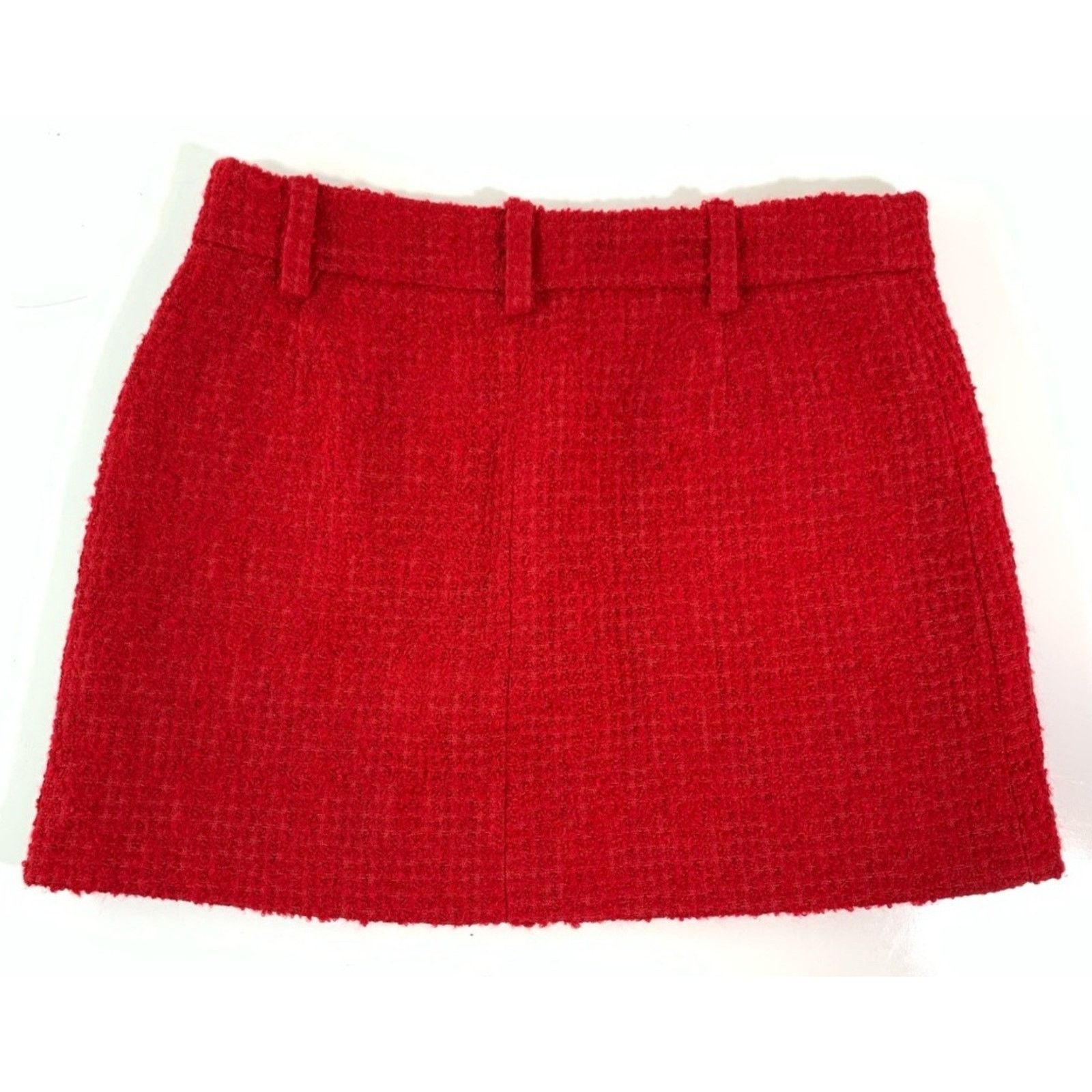 Zara ZARA Tweed Red Mini Skirt Red Slit With Belt Loops Size S Size 25" / US 0 / IT 36 - 5 Thumbnail