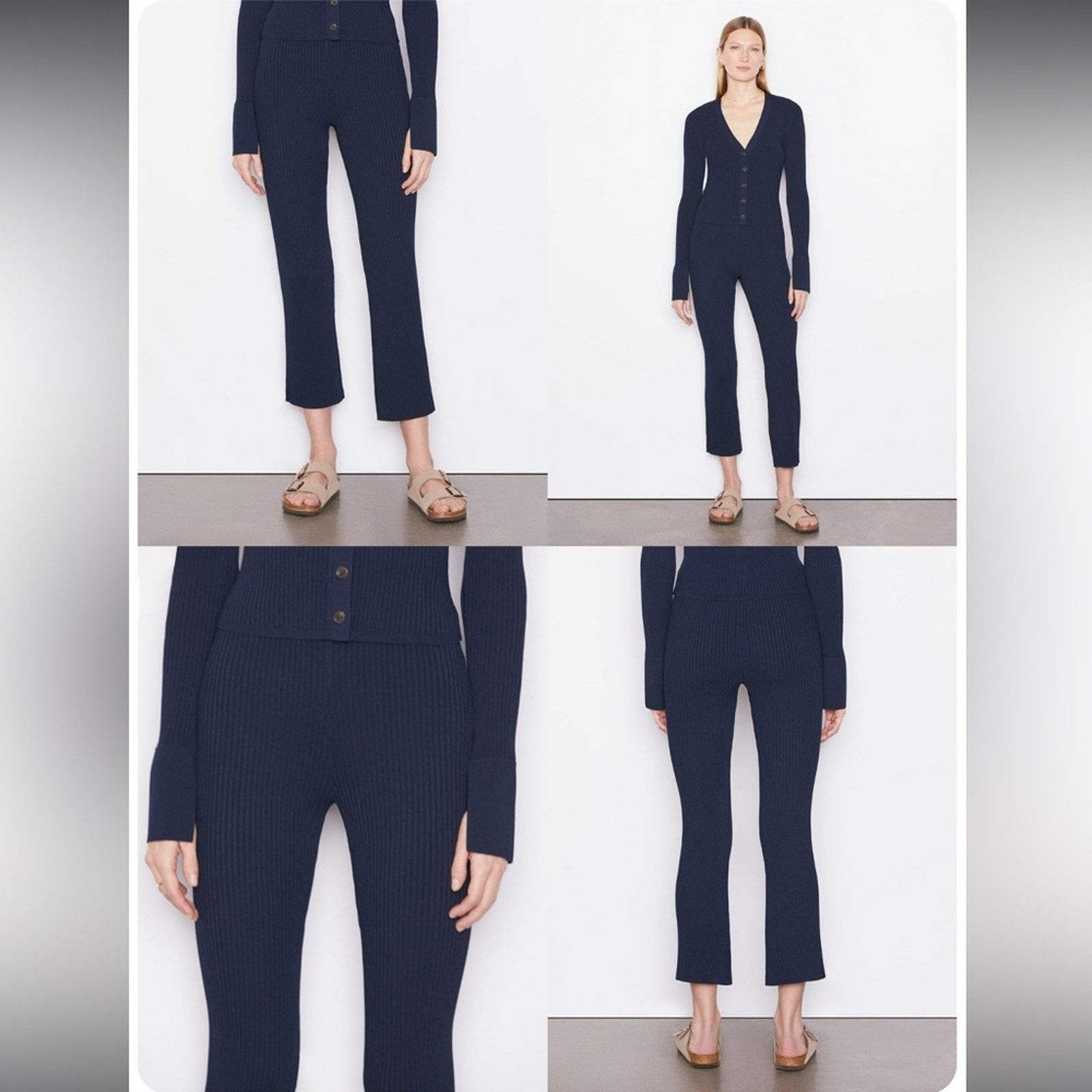 Frame FRAME Ribbed Crop Kick Knit Flared Sweater Pant Navy Sz. S Size 27" / US 4 / IT 40 - 1 Thumbnail
