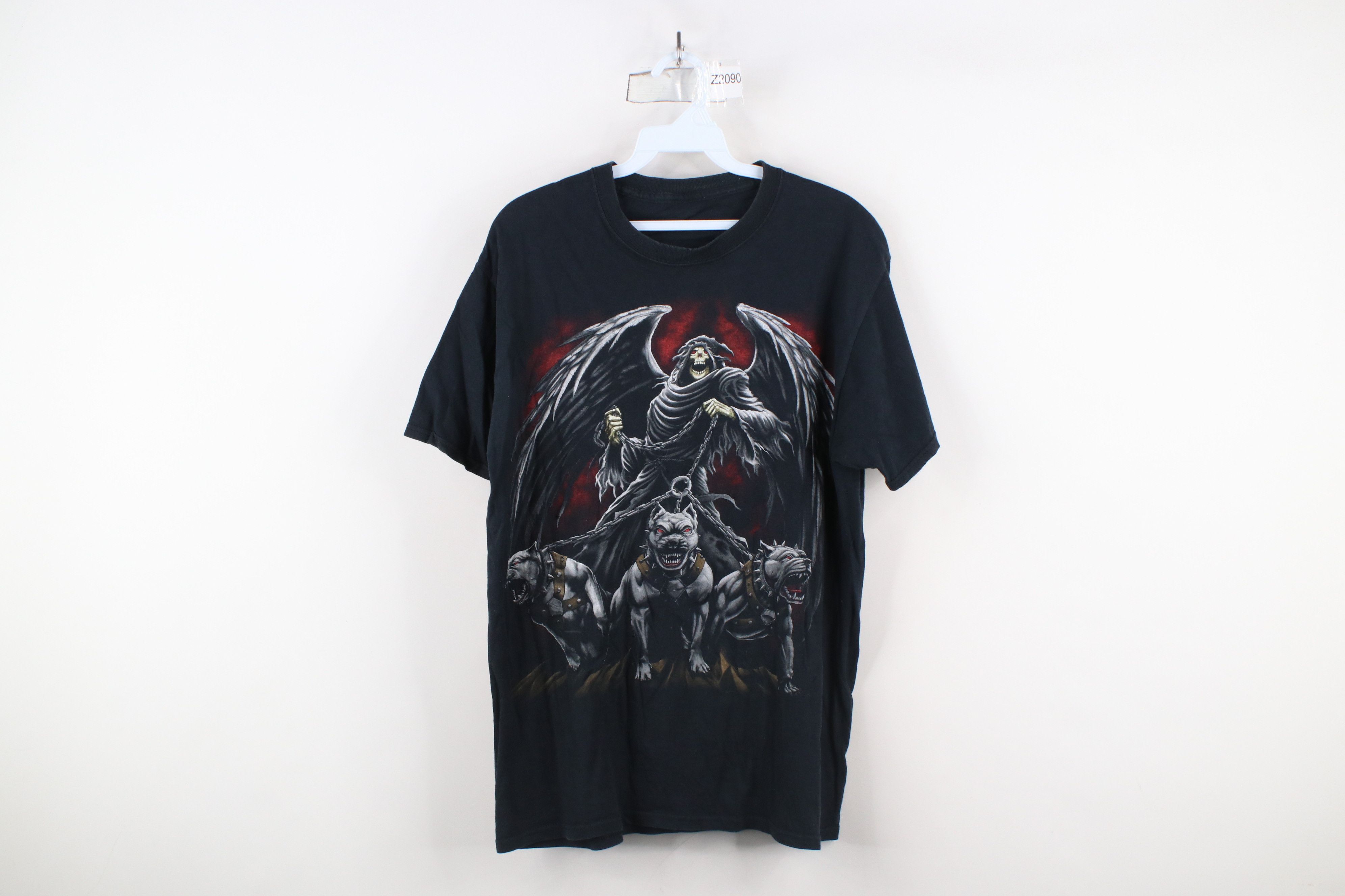 Vintage Vintage 90s Y2K Streetwear Grim Reaper Pitbull Dog T-Shirt Size US M / EU 48-50 / 2 - 1 Thumbnail