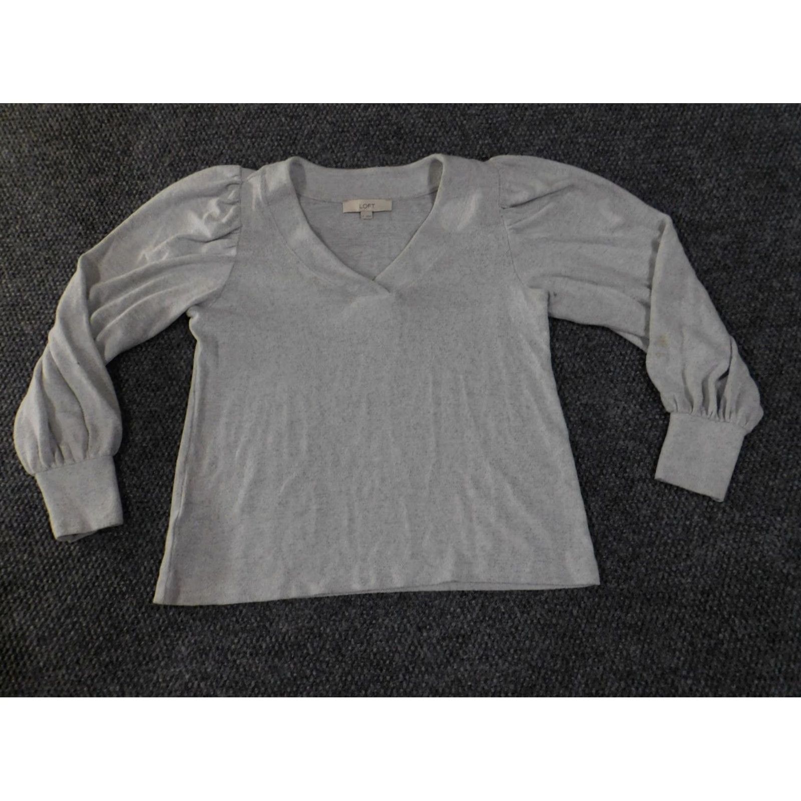 Loft LOFT Sweater Womens Small Gray Puff Sleeve V Neck Knit Top Pullover Regular Size S Size S / US 4 / IT 40 - 3 Thumbnail