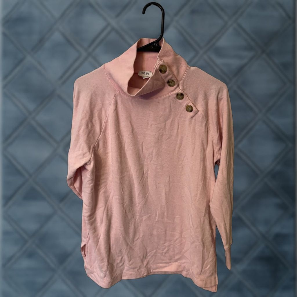 J.Crew J.Crew Sweatshirt Tunic Button-Collar Fleece Pink Size S Women Casual, Cotton Blend, Long Sleeve, Regular, Vintage: No, AP649 Size S / US 4 / IT 40 - 1 Thumbnail
