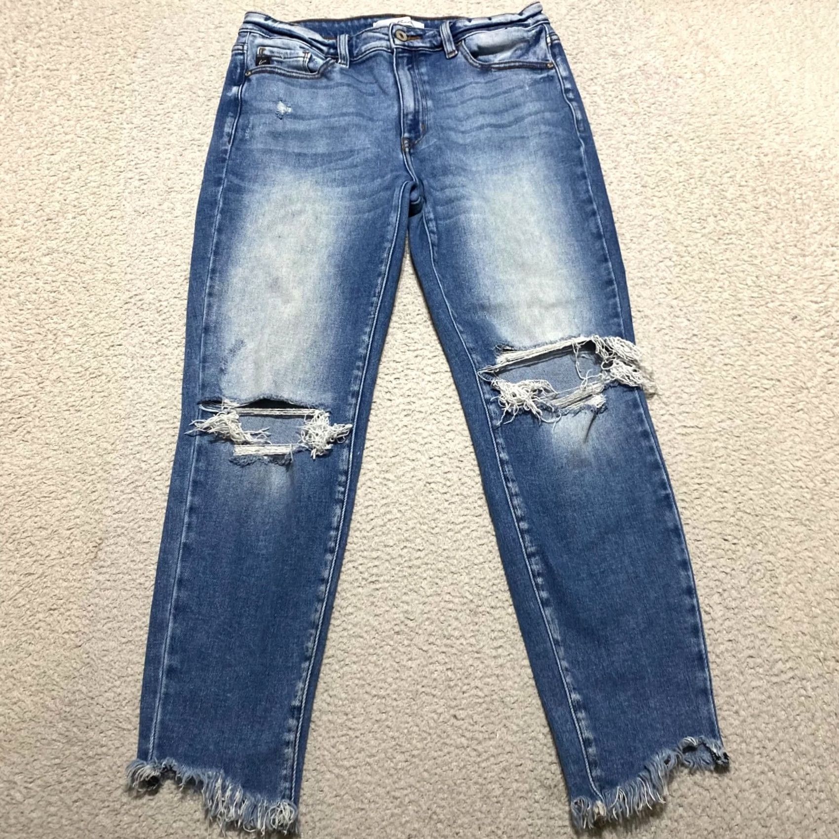 Vintage KanCan Womens Jeans Blue Denim Medium Wash Skinny Raw Hem Distress High Rise Size 11 Size 32" / US 10 / IT 46 - 2 Thumbnail