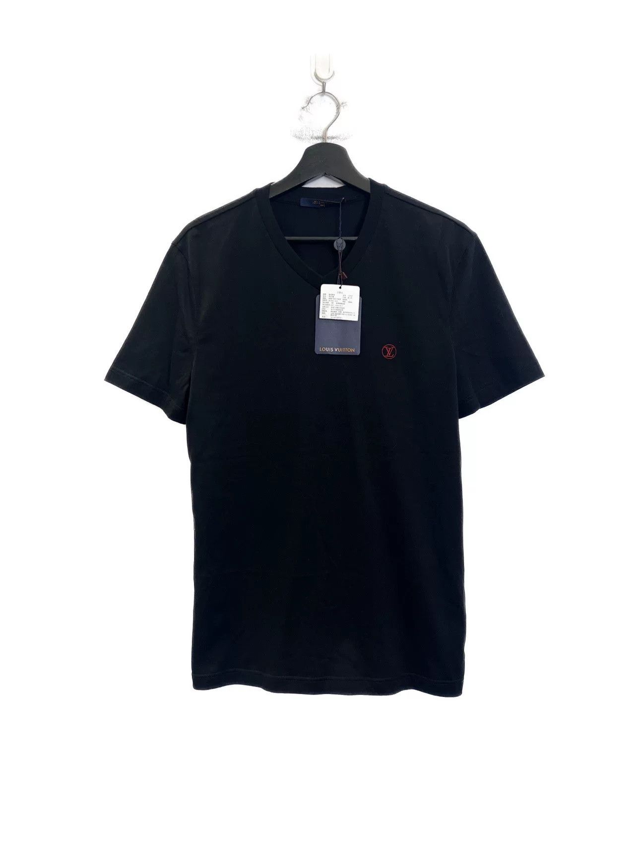 Japanese Brand Louis Vuitton Black V-Neck Embroidered Logo T-Shirt Size US S / EU 44-46 / 1 - 1 Thumbnail