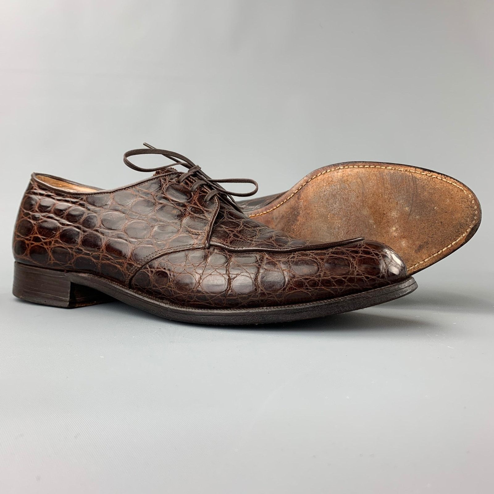 Nettleton NETTLETON 9 Brown Embossed Leather Cap Toe Lace Up Shoes Size US 9 / EU 42 - 3 Thumbnail
