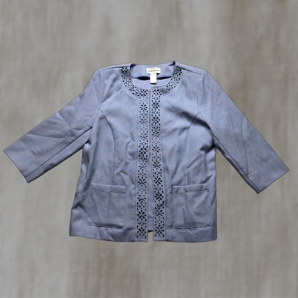 Vintage Alfred Dunner Blue Floral Embroidered Coat Jacket 12 Womens 3/4 Sleeve Adult Size XL / US 12-14 / IT 48-50 - 1 Thumbnail