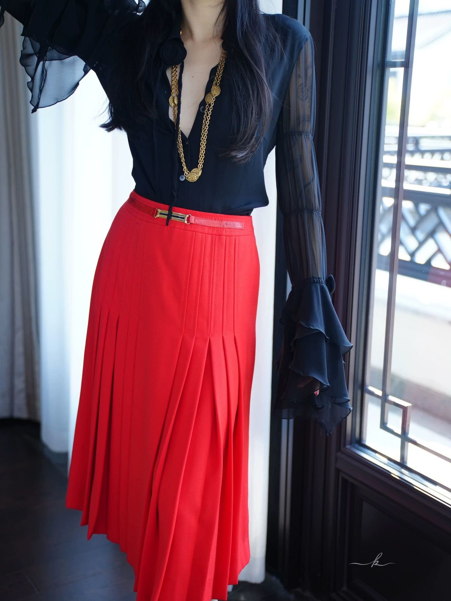 Celine Celine Vintage Red Pleated Wool M Skirt Size 27" / US 4 / IT 40 - 9 Thumbnail