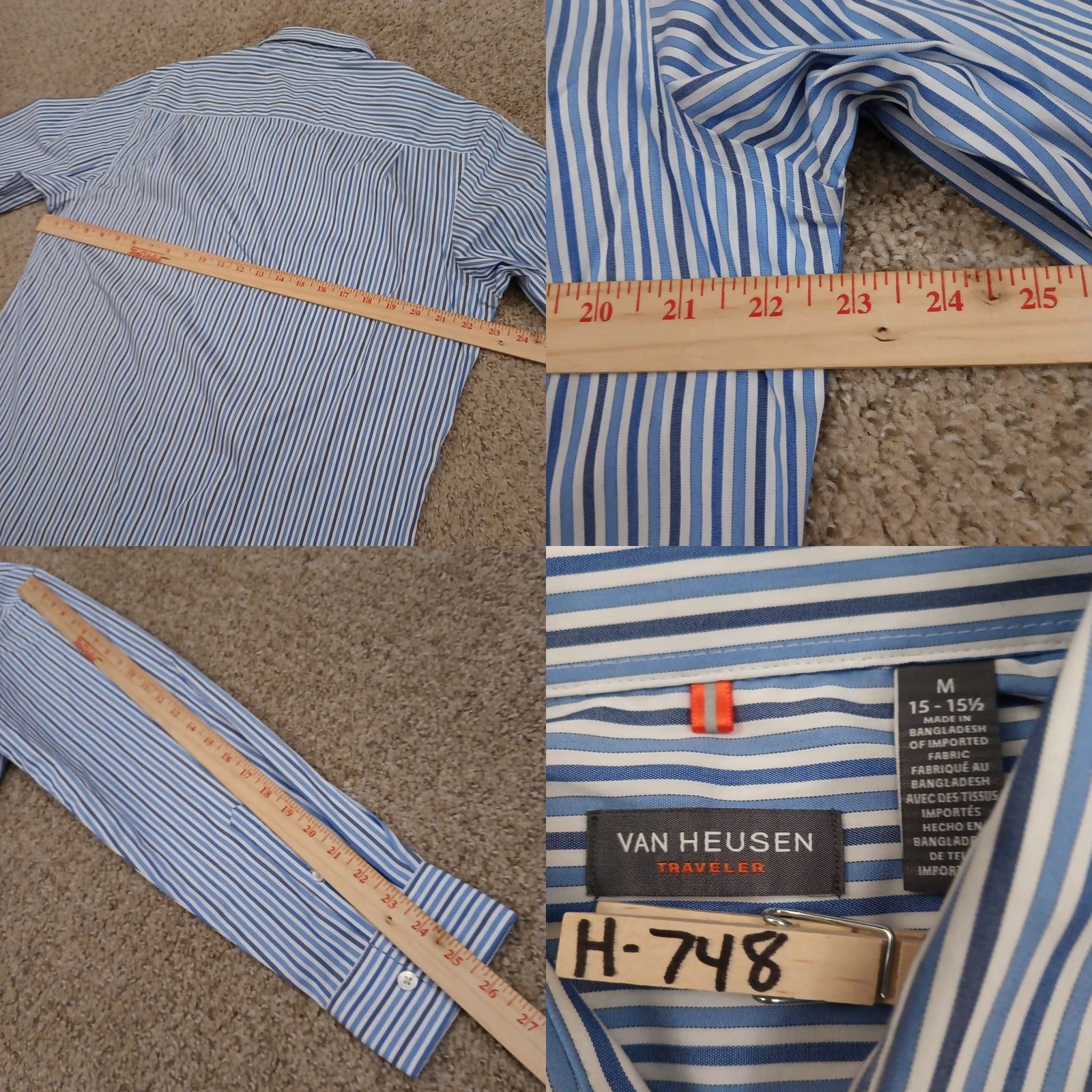 Van Heusen Van Heusen Shirt Mens Medium Blue Striped Long Sleeve Button-Up Cotton Blend Shirt Mens Blue Striped Button-Up Size US M / EU 48-50 / 2 - 8 Thumbnail