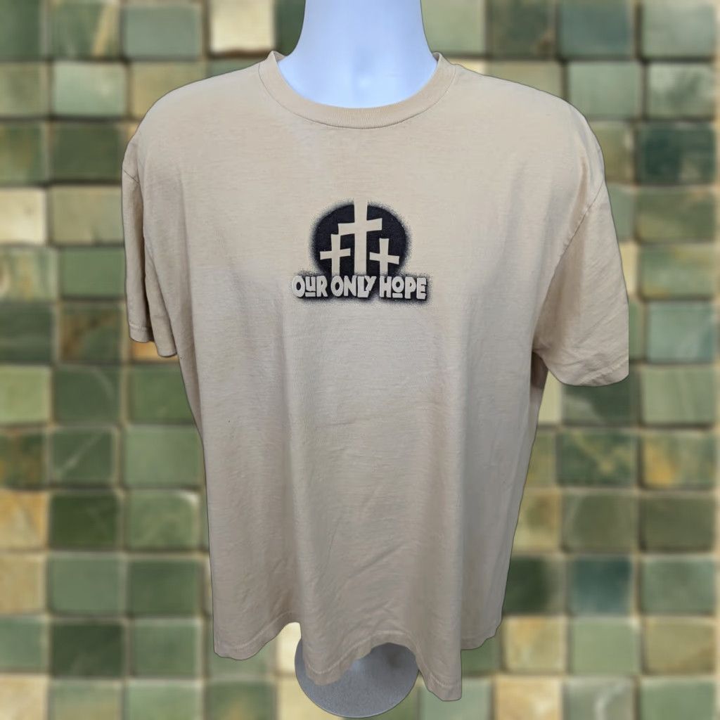 Vintage VINTAGE Christ Is The Cure T-Shirt Mens L Beige 100% Cotton Short Sleeve Crew Neck Graphic Tee Religion Jesus Size US L / EU 52-54 / 3 - 1 Thumbnail