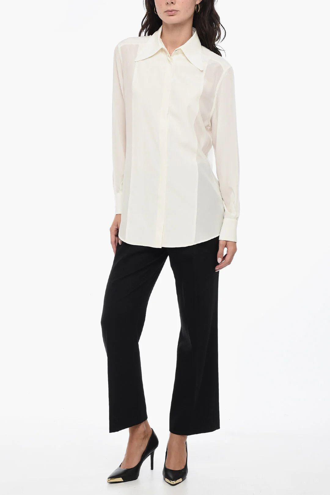 Dolce & Gabbana og1mm0426 Spread Collar Silk Shirt in White Size M / US 6-8 / IT 42-44 - 4 Thumbnail