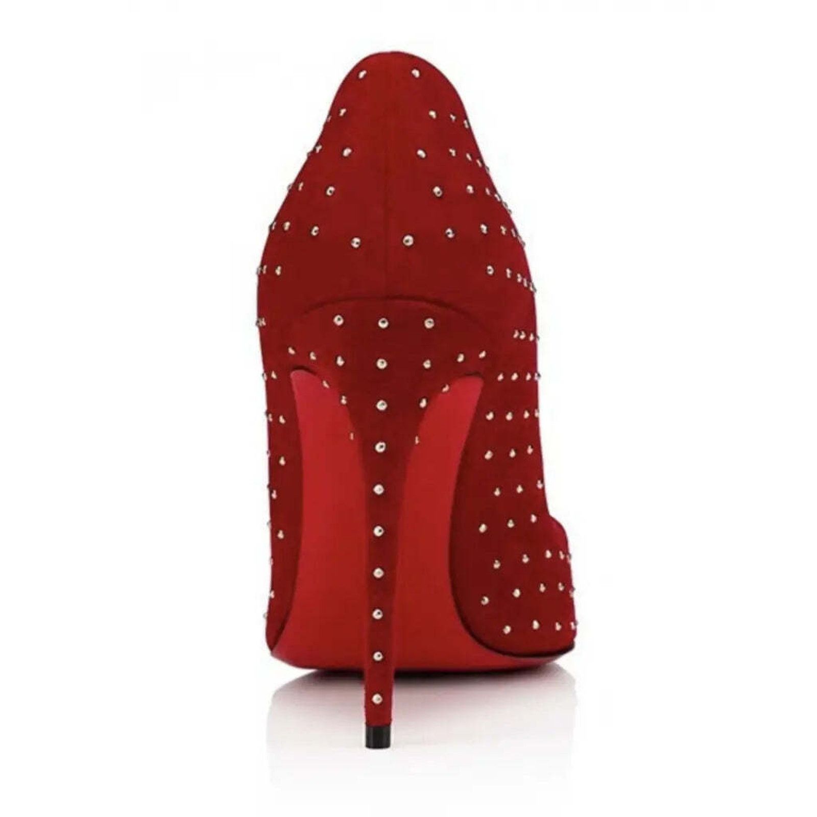 Christian Louboutin Hot Chick Plume 100 Red Carmen Stud Suede Heel Pump 40 Size US 10 / IT 40 - 9 Thumbnail