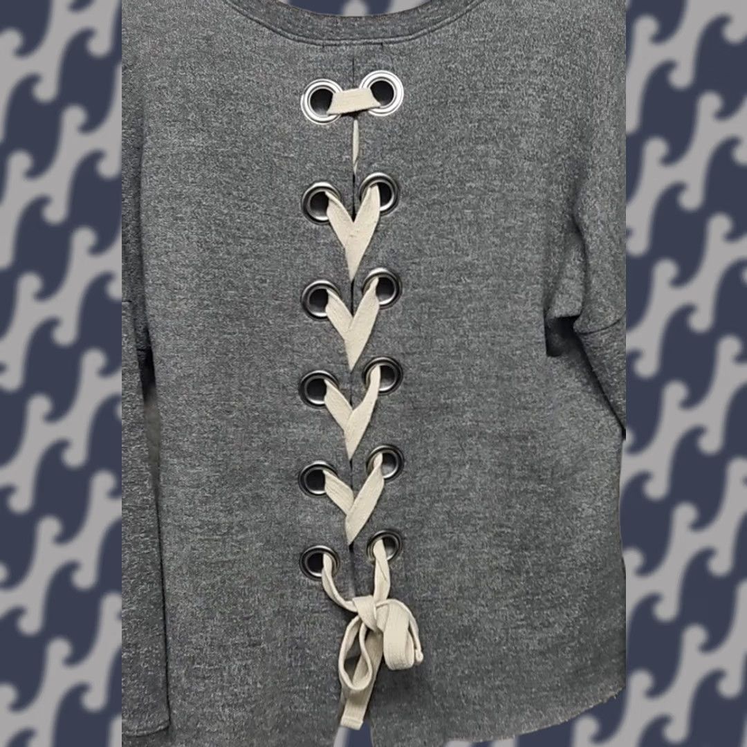 Vintage Dear John Sweatshirt Lace Up Back Pullover Women Small Gray American Activewear Size S / US 4 / IT 40 - 1 Thumbnail