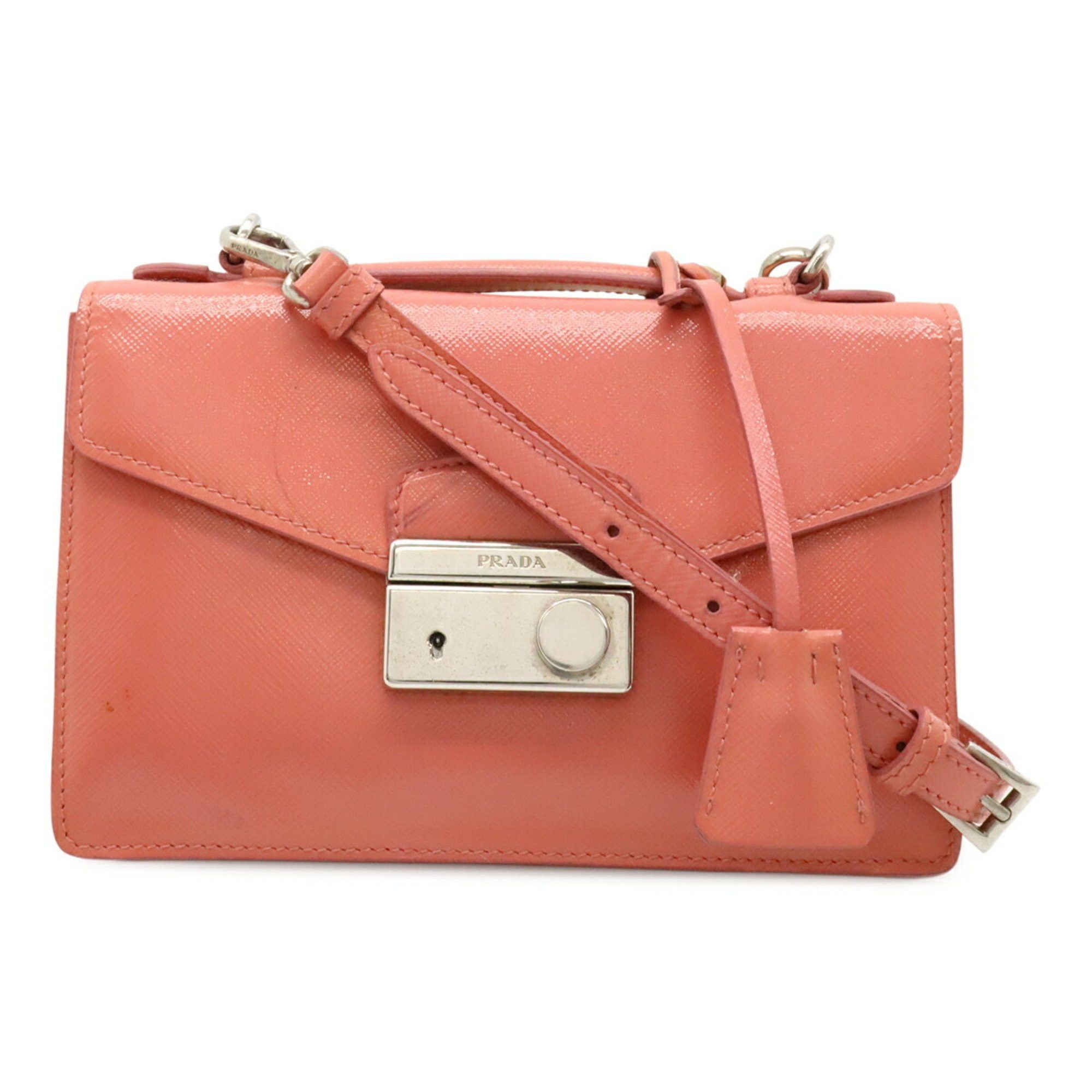 Prada PRADA Saffiano Bernic Handbag Shoulder Bag Pochette Patent Leather Pink BT0960 Size ONE SIZE - 1 Thumbnail