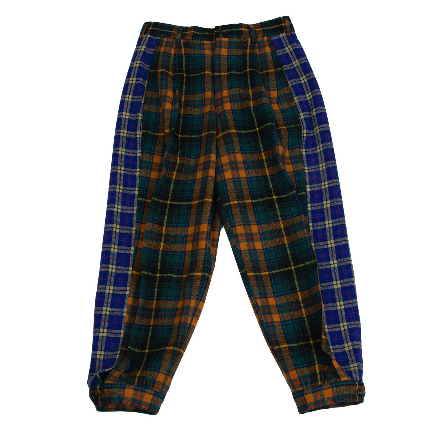 Wool Check Tuck Pants in Multicolor Size S