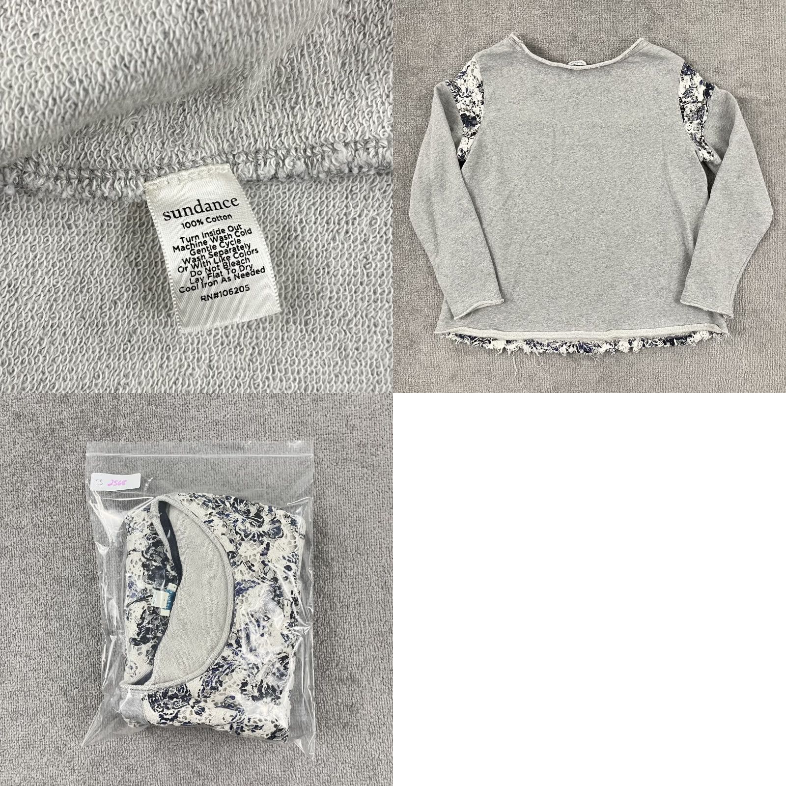 Vintage Sundance Shirt Womens Large Gray Floral Lace Pullover French Terry Size L / US 10 / IT 46 - 8 Thumbnail