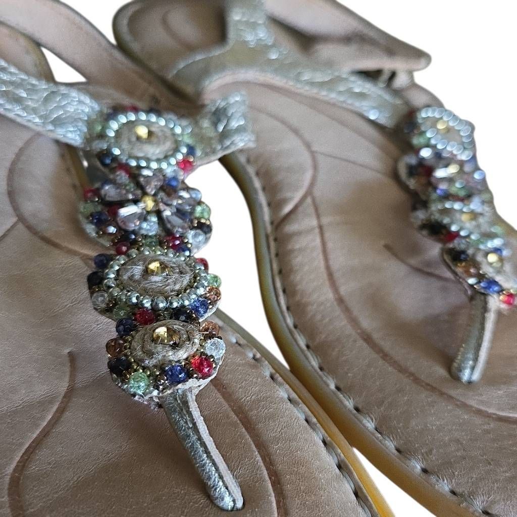 Born Born Women's Size 7 Gold Metallic Bejeweled Sandals Size US 7 / IT 37 - 2 Thumbnail