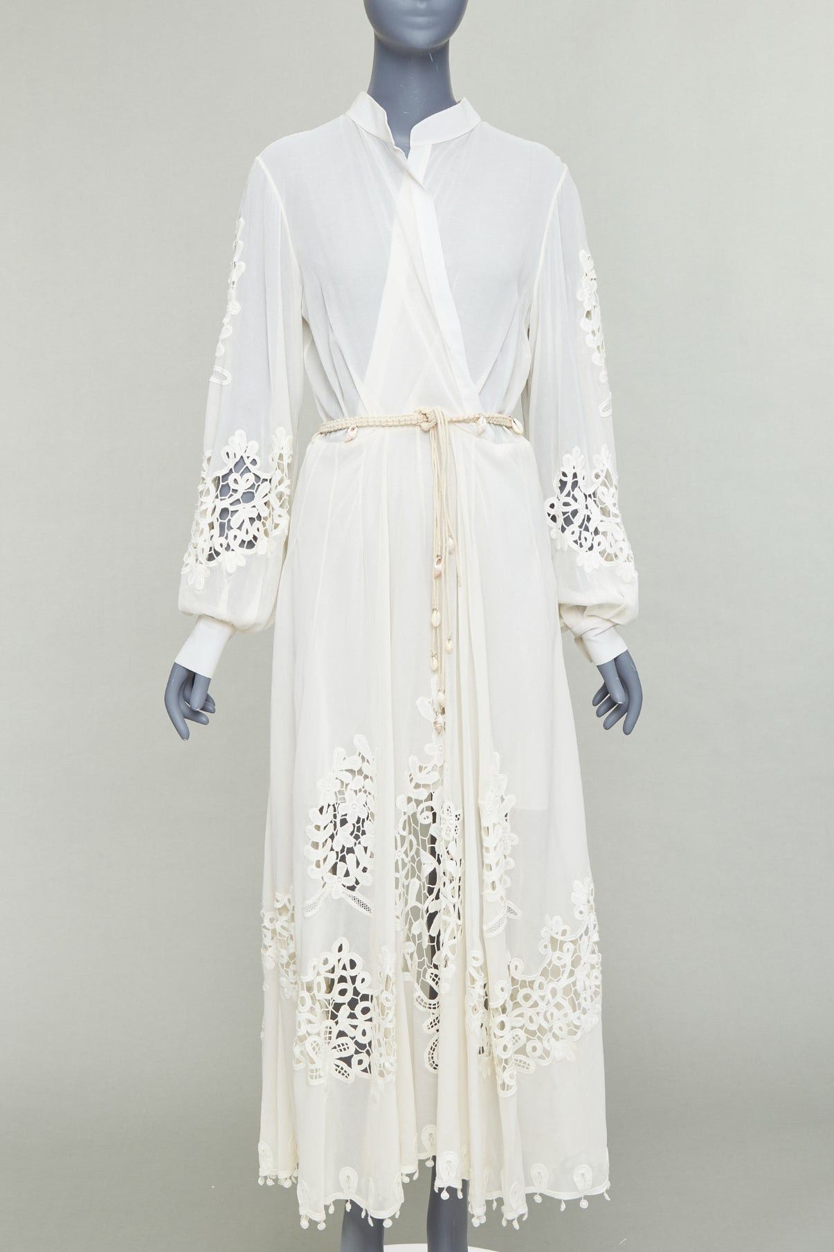 Oscar De La Renta OSCAR DE LA RENTA S19 Runway cream sheer embroidery shell belt anglais dress US6 M Size M / US 6-8 / IT 42-44 - 1 Thumbnail