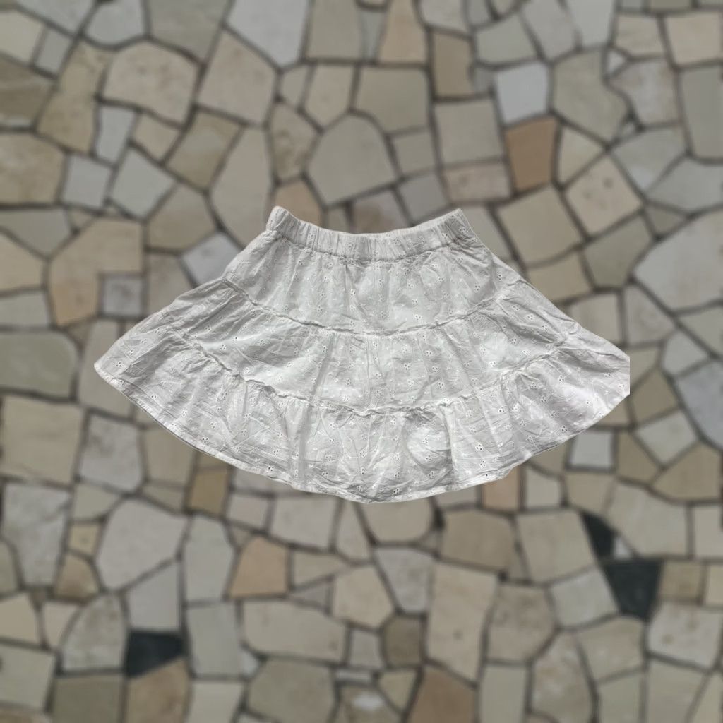 Vintage Japna Womens Skirt L White Tiered Eyelet Short A-Line Cotton Skirt Womens L Size 36" / US 14 / IT 50 - 1 Thumbnail