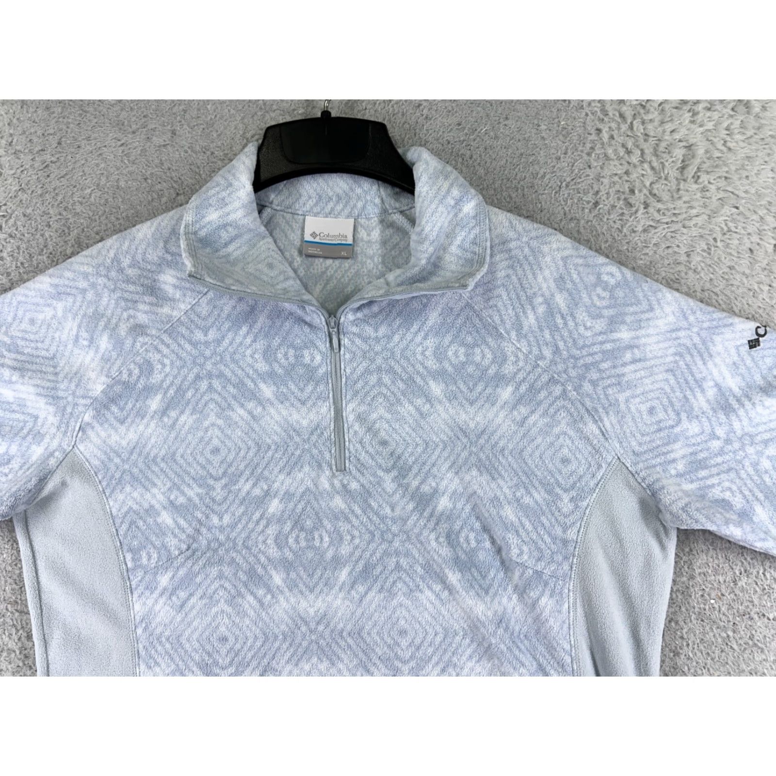 Vintage Columbia Pullover Sweater Women XL Blue Diamond Pattern Fleece Zip Mock Neck All Seasons Outdoor Jacket Modern Fit Size XL / US 12-14 / IT 48-50 - 4 Thumbnail