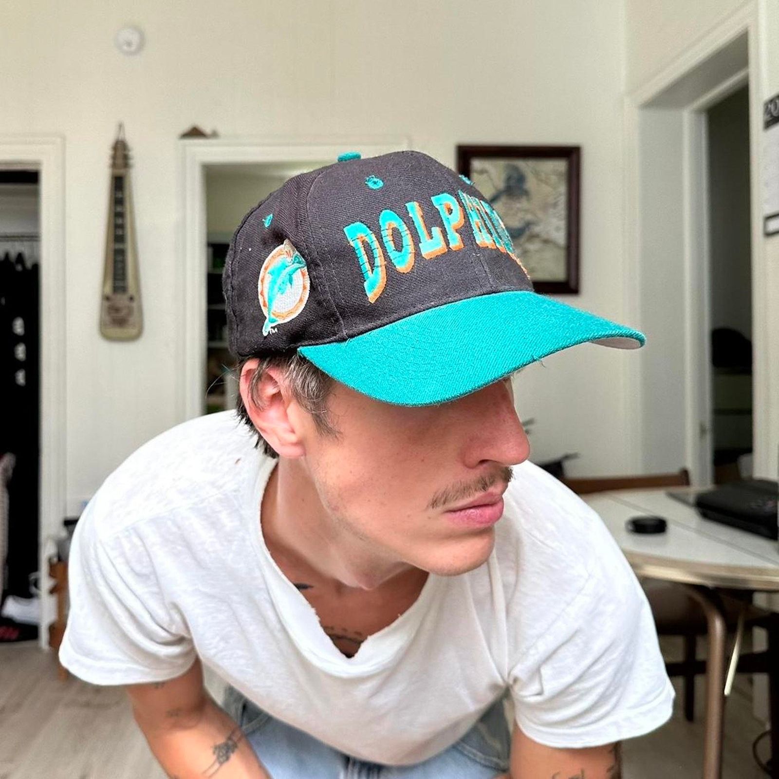 Vintage Rare Vintage 90s Miami Dolphins Script Logo SnapBack Hat Size ONE SIZE - 7 Thumbnail