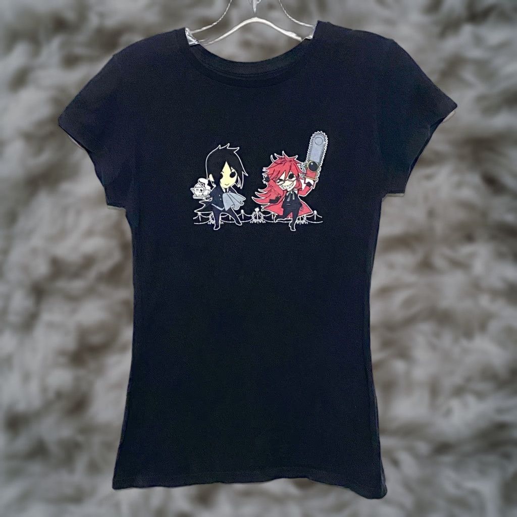 Vintage VTG Black Butler Chibi Sebastian Grell Black Shirt Juniors L Anime Y2K Grunge Ladies T-Shirt Size L / US 10 / IT 46 - 1 Thumbnail