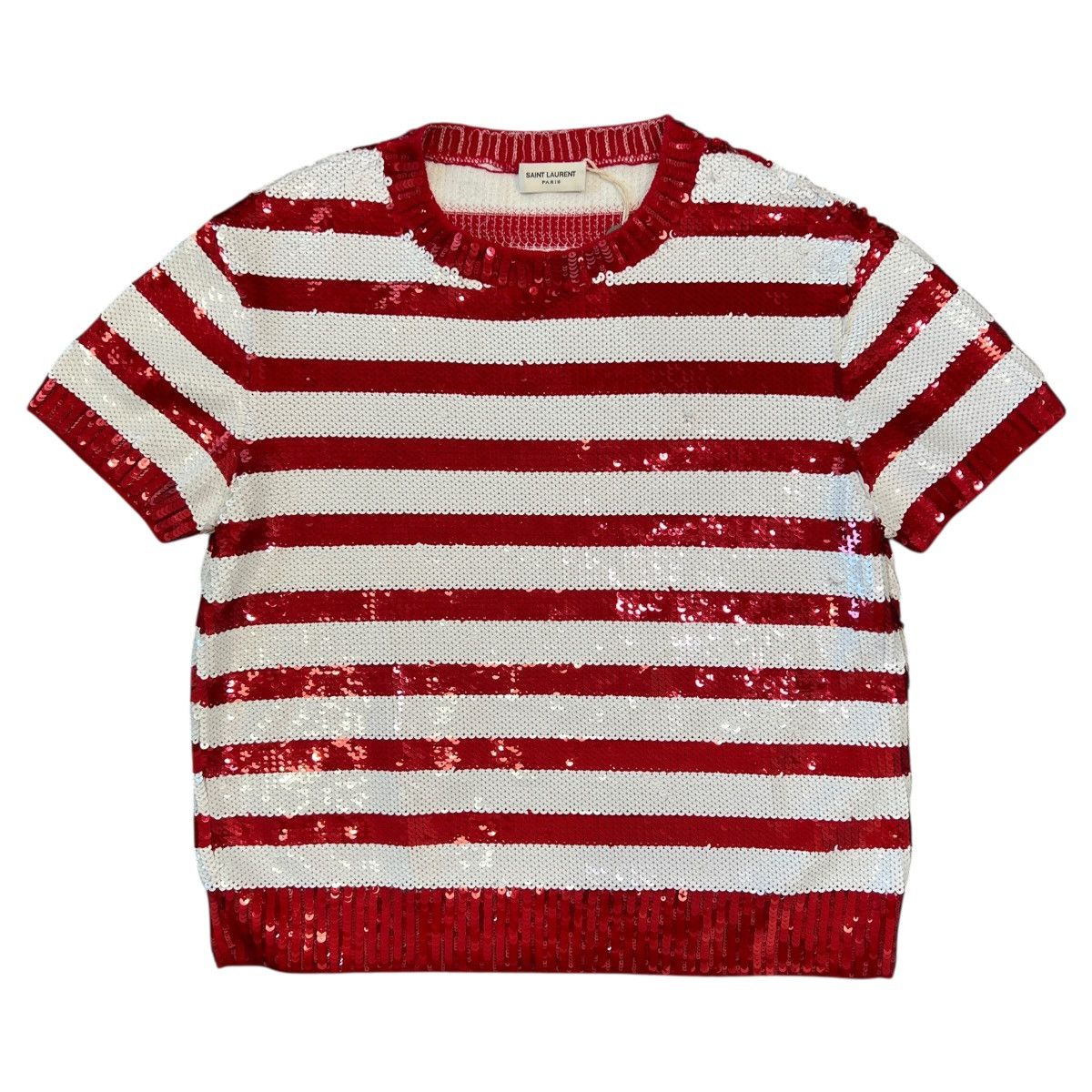 Saint Laurent Paris SAINT LAURENT PARIS 2014 Spring Sequin Striped S/S Knit Size L / US 10 / IT 46 - 1 Thumbnail