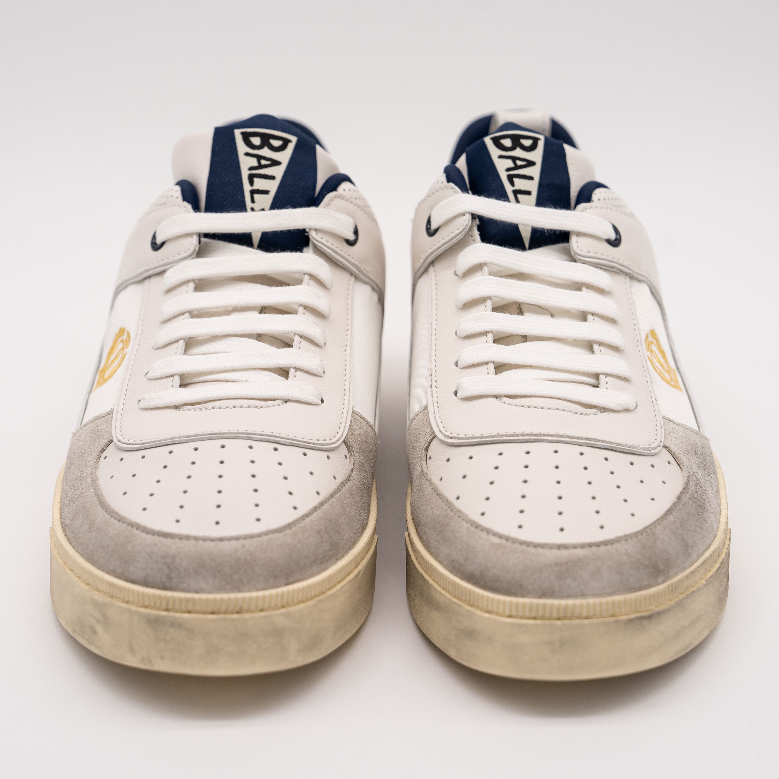 Bally 13.5 Bally Riweira White Grey Navy Dusty Leather Sneakers Size US 13 / EU 46 - 2 Thumbnail