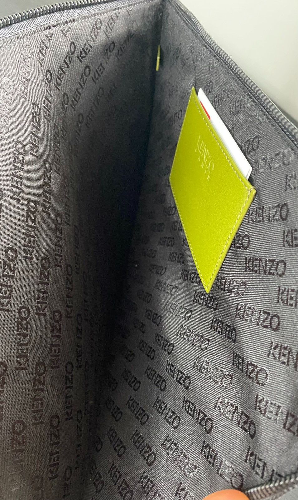 Kenzo KENZO Large 'Boke Flower' Leather Clutch - Khaki Size ONE SIZE - 8 Thumbnail