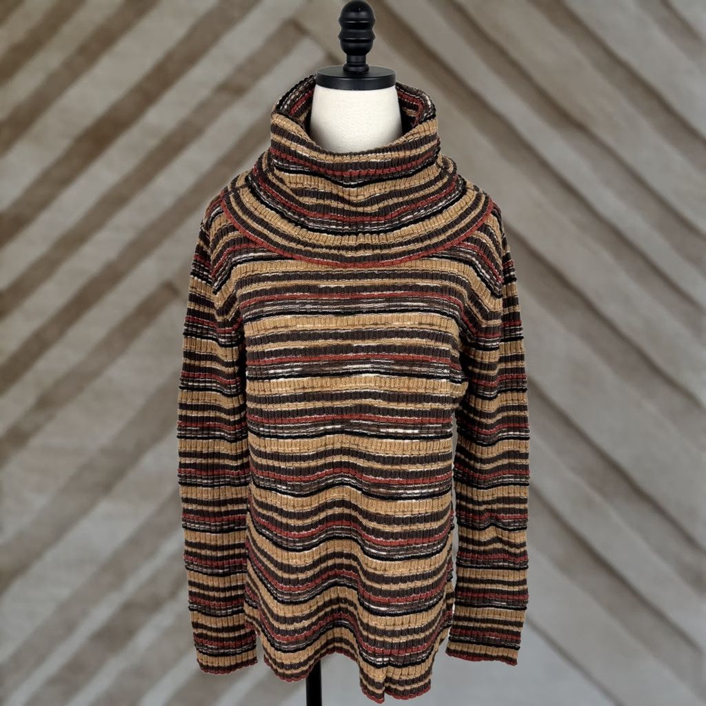 Vintage VINTAGE Harold's Sweater Women's L Brown Stripe Cowl Neck Pullover 90s Boho Knit Shirt Mens Womens Size L / US 10 / IT 46 - 1 Thumbnail