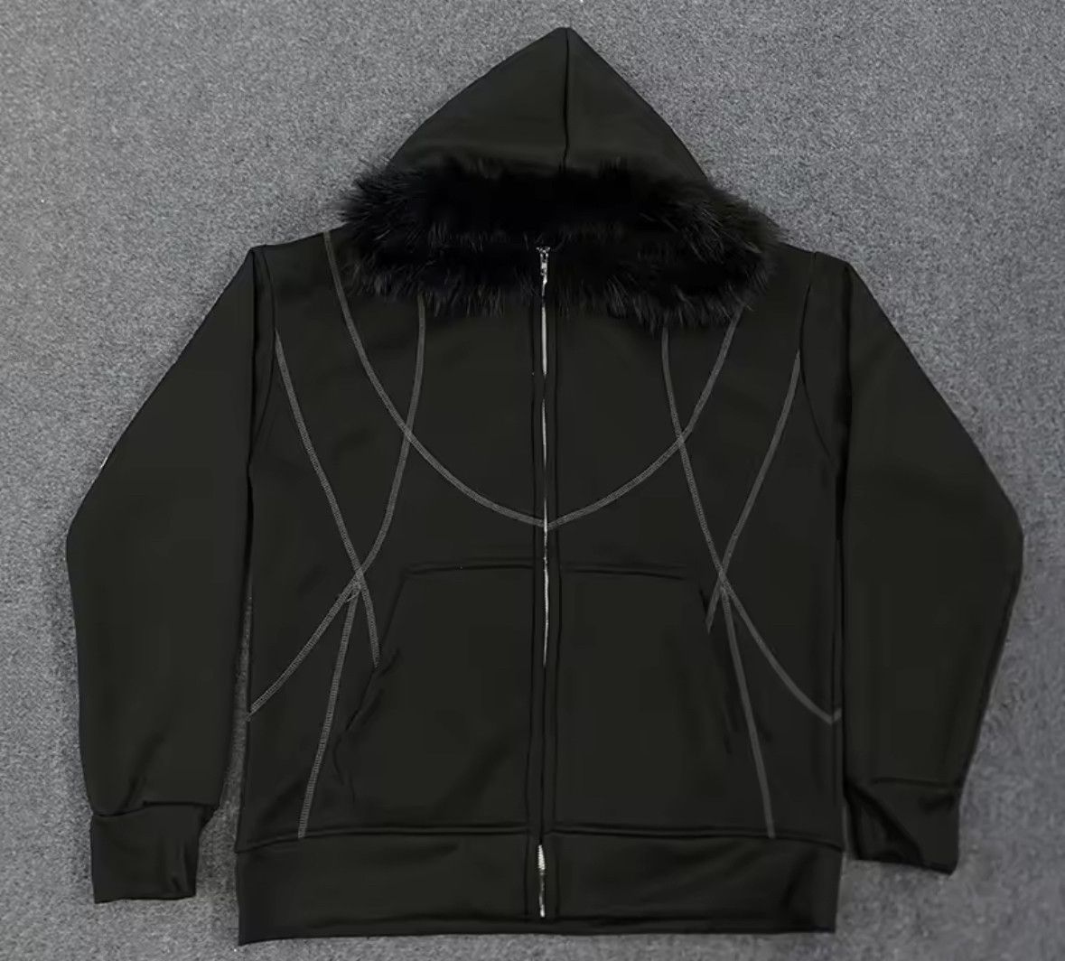 Other Fashion Y2K Retro Ins Fur Hat Patchwork Striped Zip Hoodies Size US L / EU 52-54 / 3 - 3 Thumbnail
