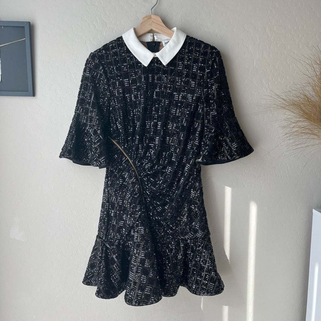 Self-Portrait Self Portrait Black Sequined White Collared Flare Hem Mini D Size S / US 4 / IT 40 - 2 Thumbnail