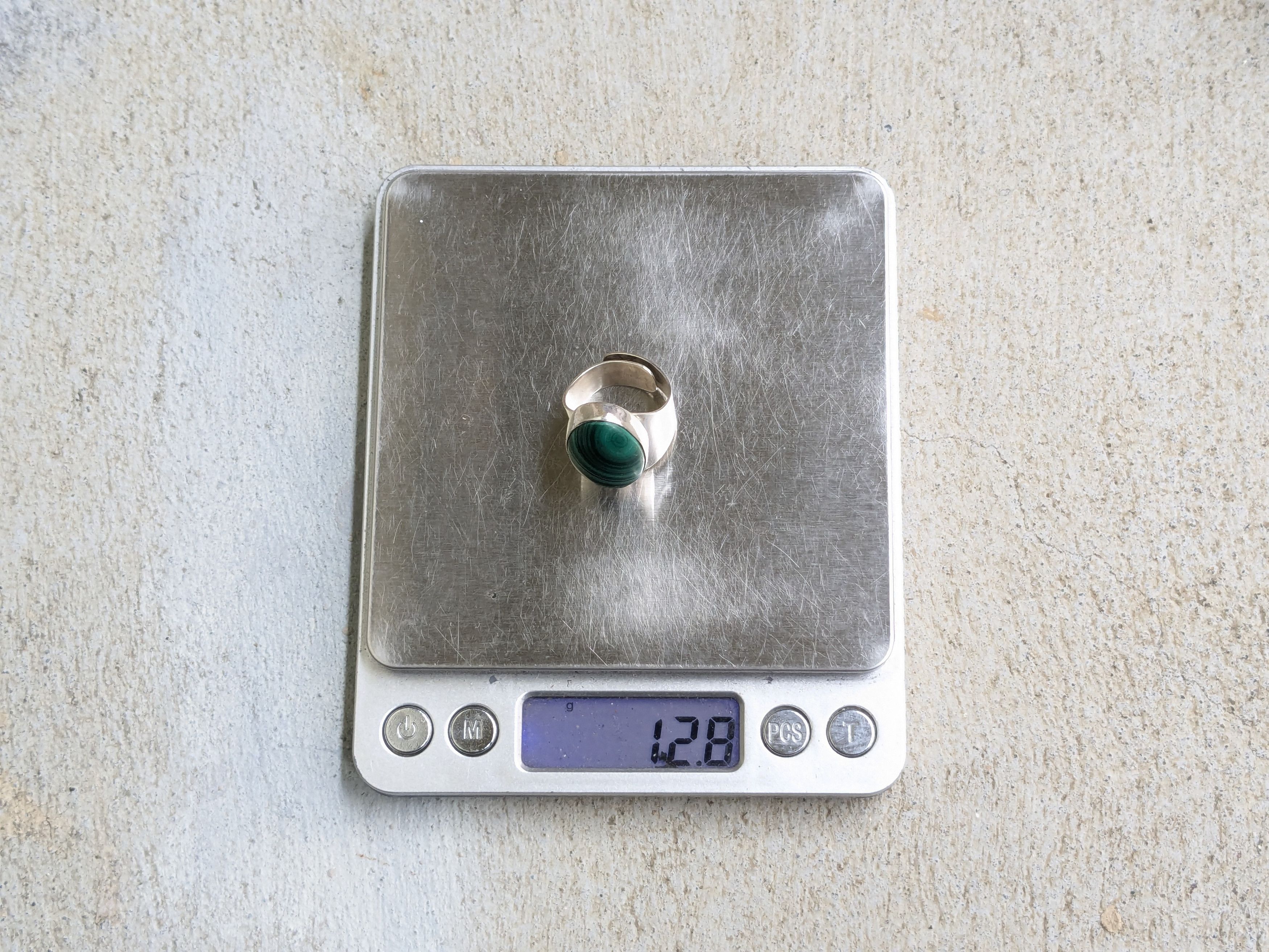 Jewelry Vintage Sterling Silver Ring Green Malachite Modern Abstract Size ONE SIZE - 11 Thumbnail
