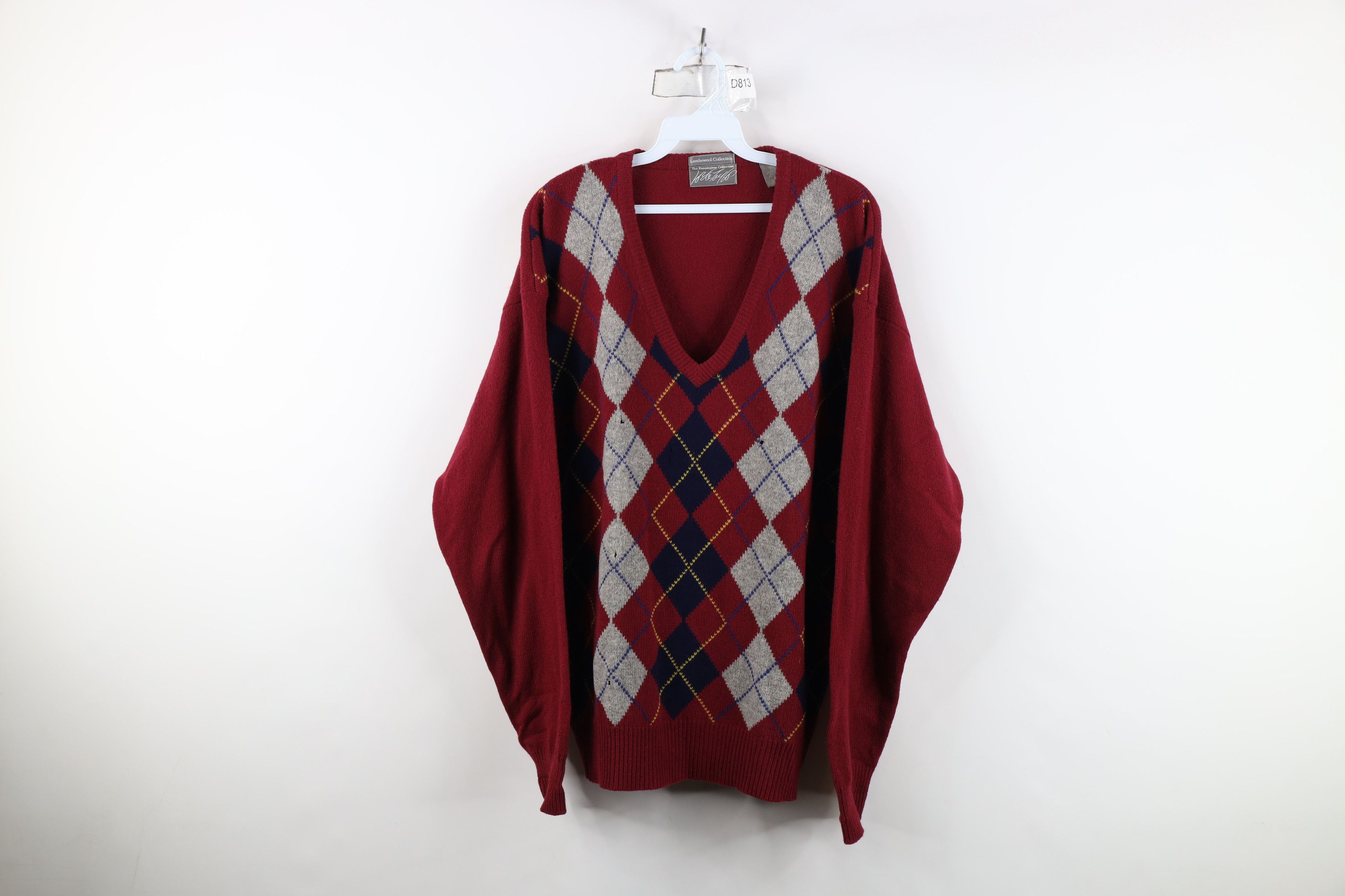 Vintage Vintage 90s Streetwear Lambswool Diamond Argyle Knit Sweater Size US XL / EU 56 / 4 - 1 Thumbnail
