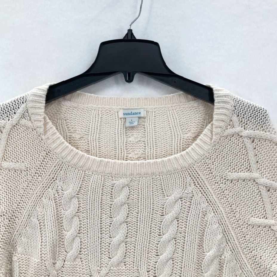 Vintage Sundance Cable Knit Sweater Women's Large Light Beige Merino Wool Nylon Blend Size L / US 10 / IT 46 - 3 Thumbnail