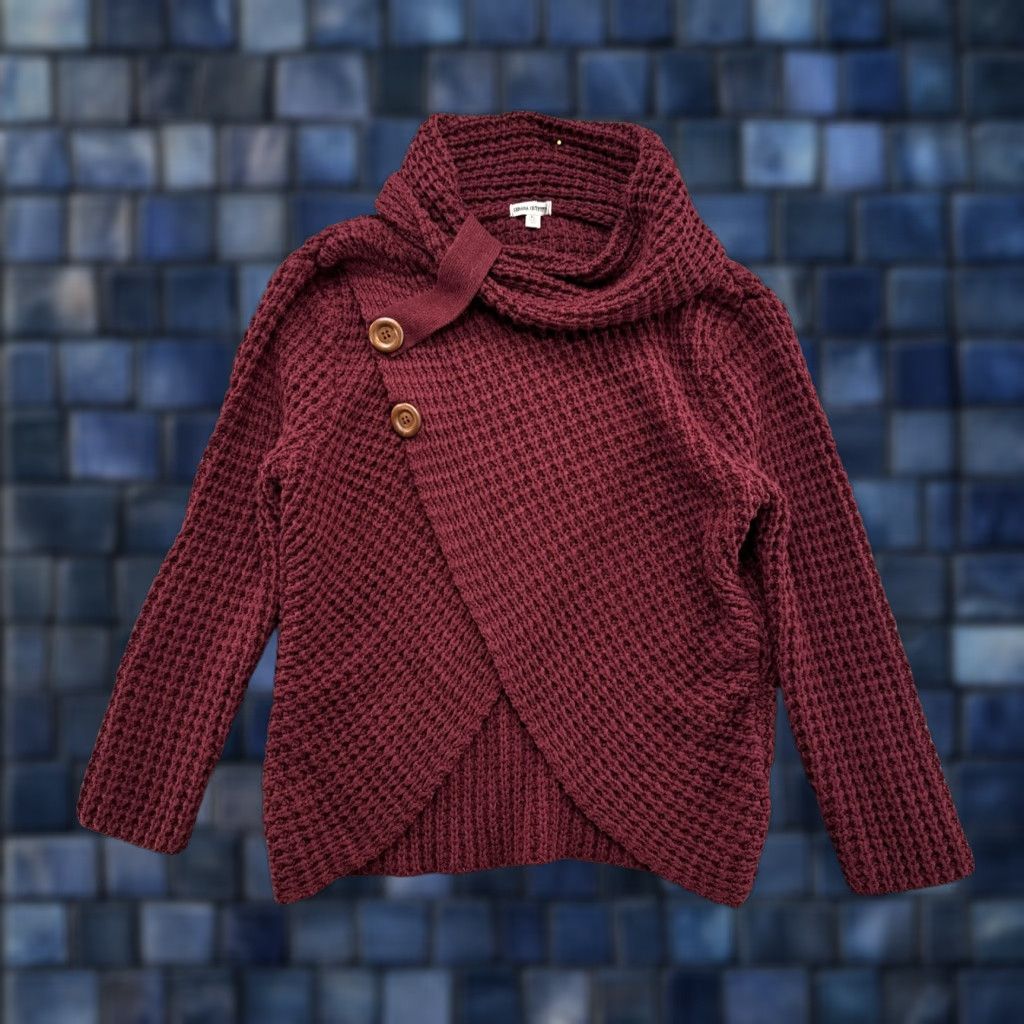 Vintage Zenana Faux Wrap Waffle-Knit Cowl Neck Asymmetrical SweatER Red XL Shirt Womens Size XL / US 12-14 / IT 48-50 - 1 Thumbnail