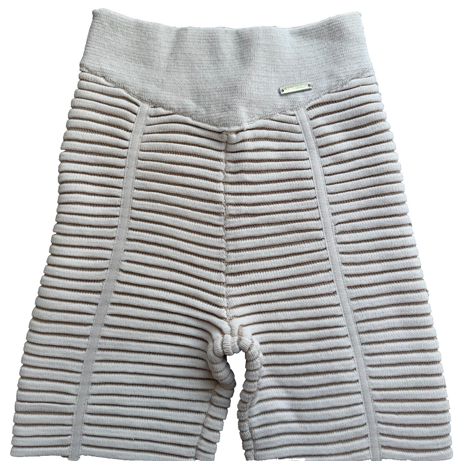 Maniere De Vior Maniere De Voir Ribbed Knit Flare Pants Cream Beige Size M Size 22" - 2 Thumbnail